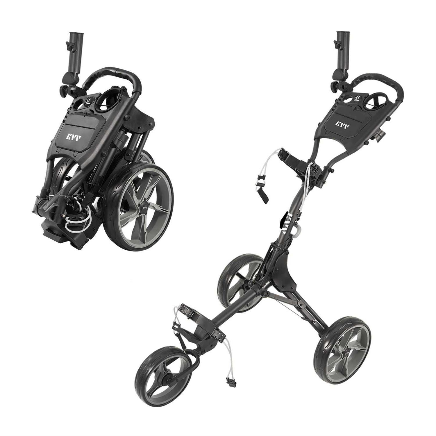 KVV 3 Wheel Foldable/Collapsible Golf Push Cart Ultra Lightweight Smallest Folding - Image 2