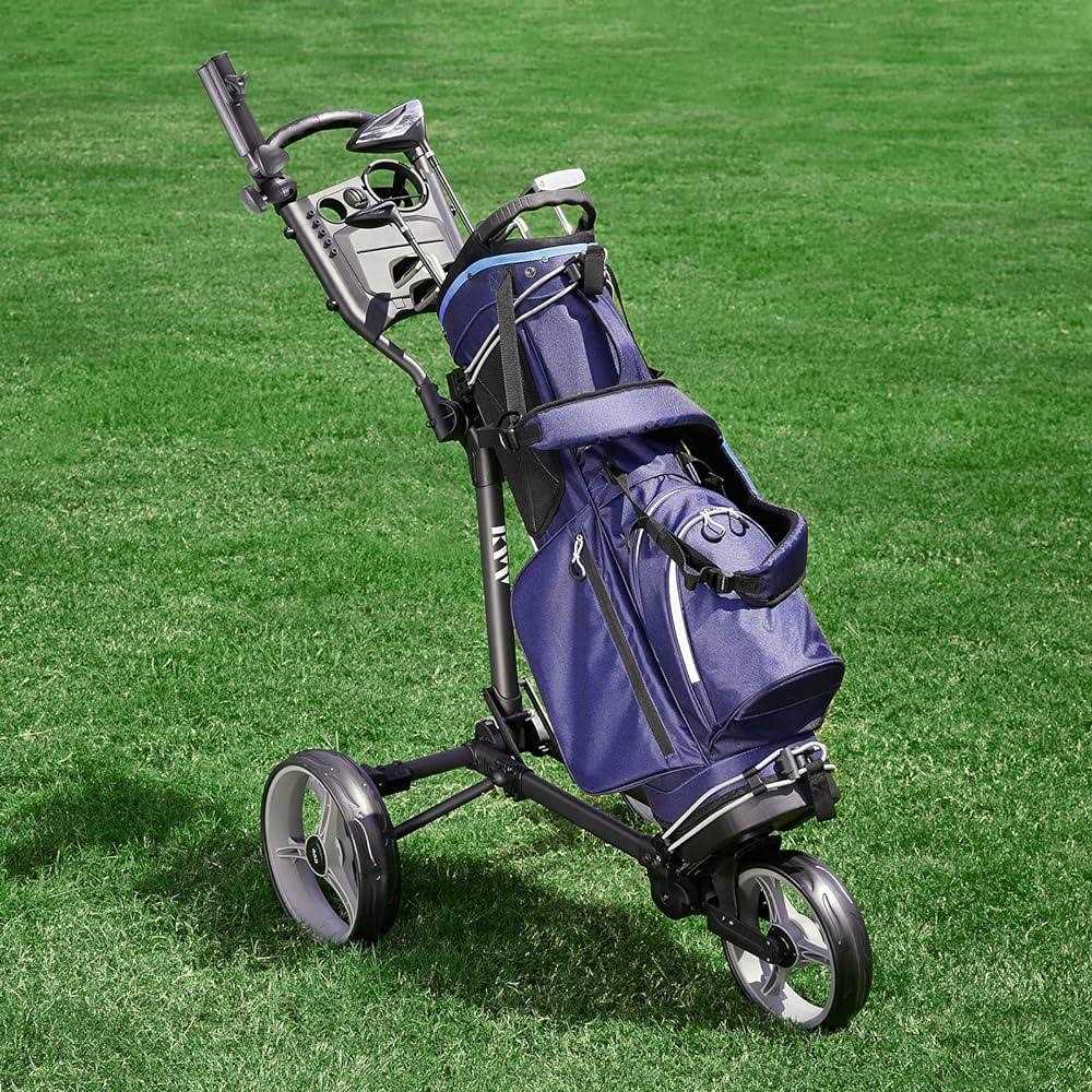 KVV 3 Wheel Foldable/Collapsible Golf Push Cart Ultra Lightweight Smallest Folding - Image 5