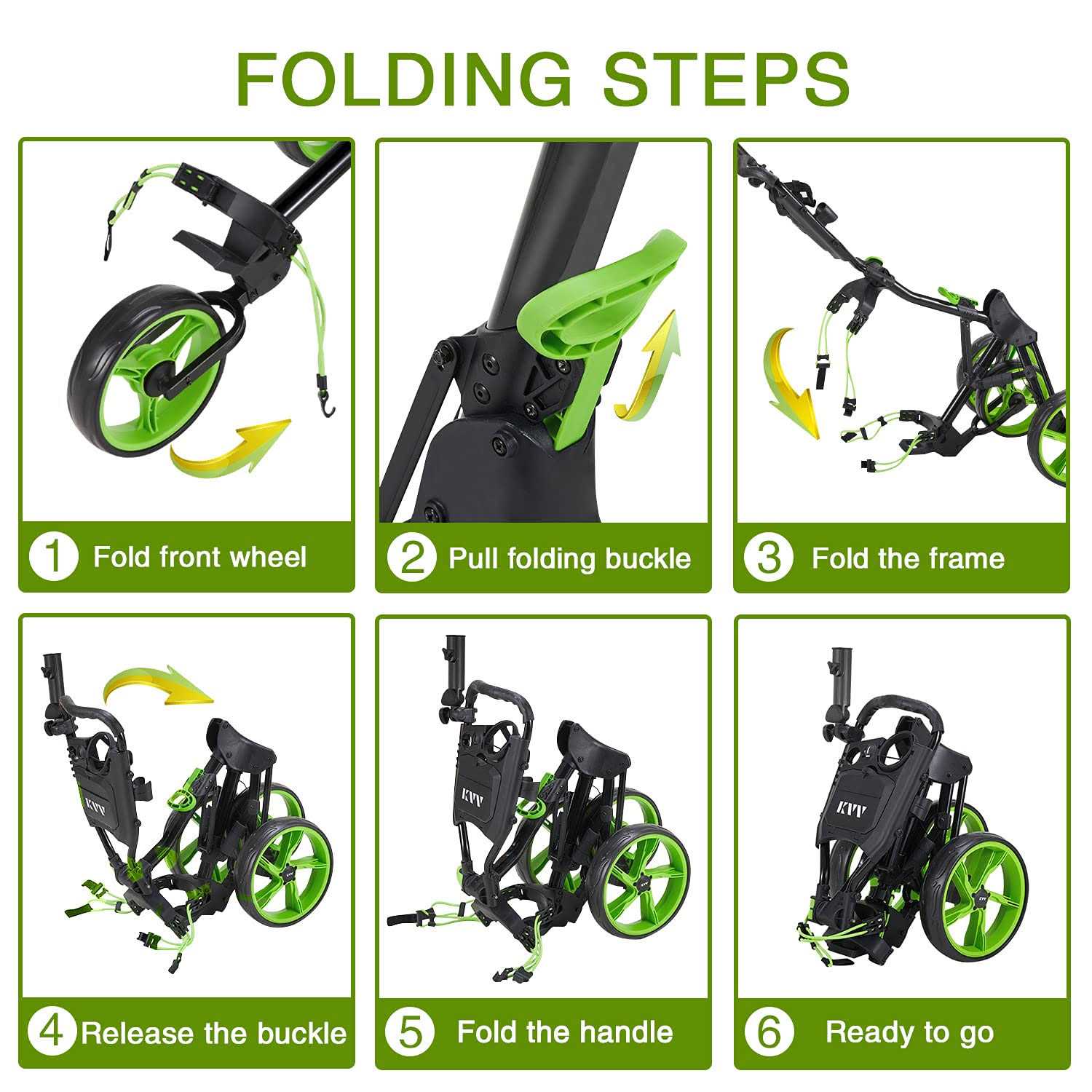 KVV 3 Wheel Foldable/Collapsible Golf Push Cart Ultra Lightweight Smallest Folding - Image 5