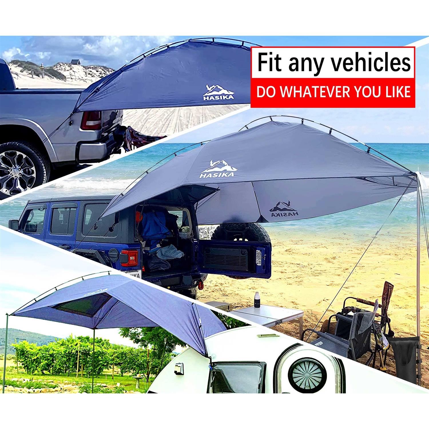 HASIKA Versatility Camping Tent for Truck Bed,SUV RVing, Van,Trailer and Overlanding Portable Teardrop Awning Canopy Tear Resistant Tarp with 2 Sandbag - Image 2