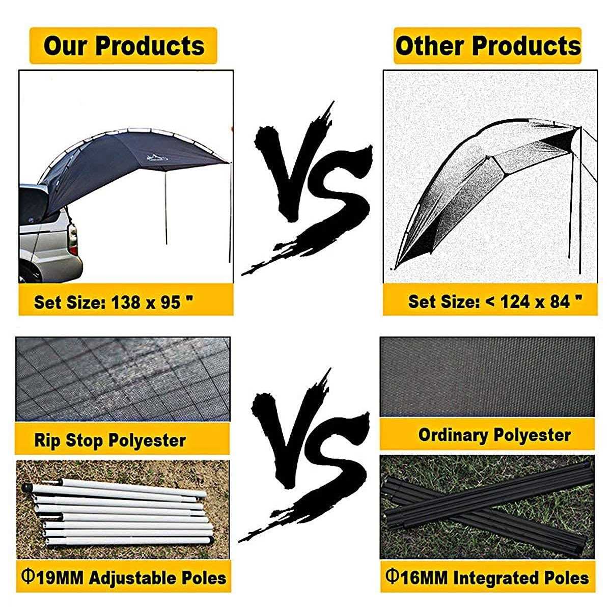 HASIKA Versatility Camping Tent for Truck Bed,SUV RVing, Van,Trailer and Overlanding Portable Teardrop Awning Canopy Tear Resistant Tarp with 2 Sandbag - Image 3