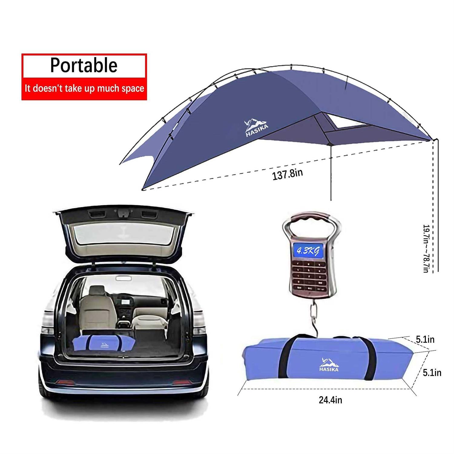 HASIKA Versatility Camping Tent for Truck Bed,SUV RVing, Van,Trailer and Overlanding Portable Teardrop Awning Canopy Tear Resistant Tarp with 2 Sandbag - Image 4