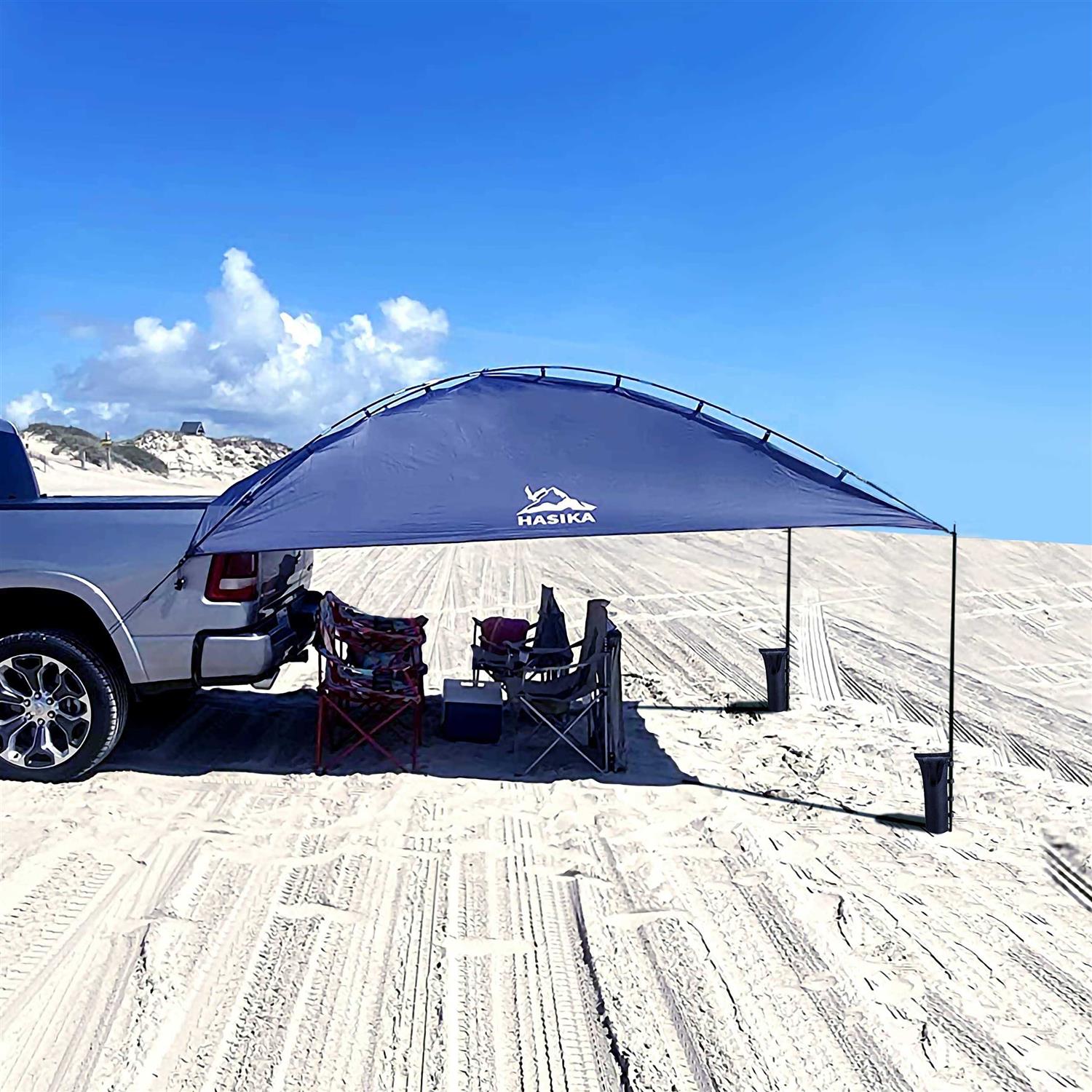 HASIKA Versatility Camping Tent for Truck Bed,SUV RVing, Van,Trailer and Overlanding Portable Teardrop Awning Canopy Tear Resistant Tarp with 2 Sandbag - Image 5