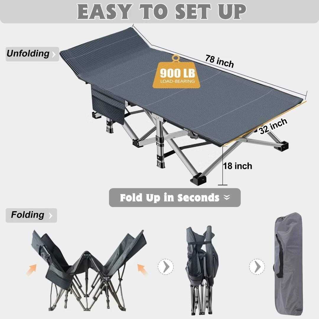 Naizea Camping Cot Portable Folding Adults Sleeping Cot Bed Bag &mattress - Image 2