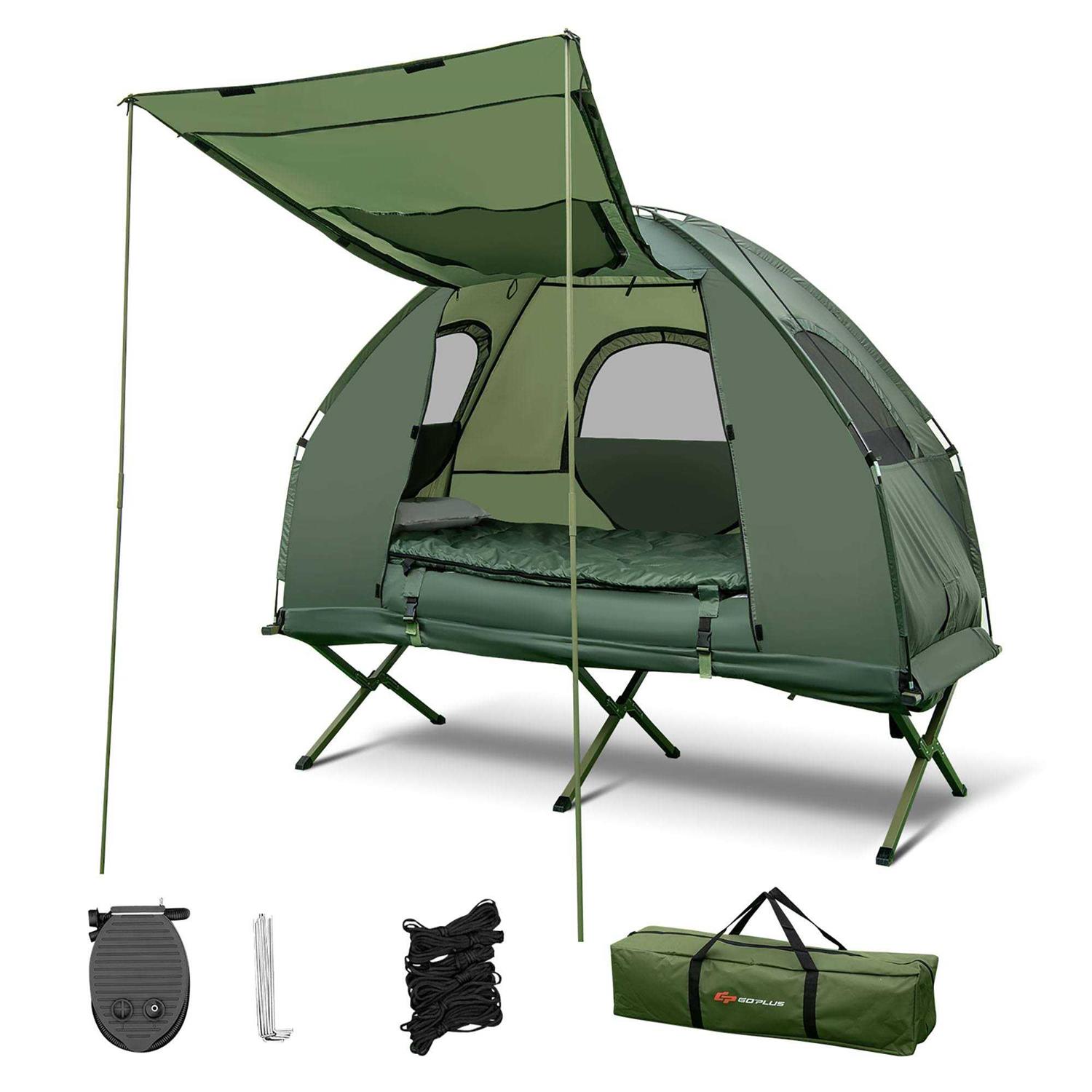 Costway 2-Person Foldable Outdoor Camping Tent Cot with Air Mattress & Sleeping Bag