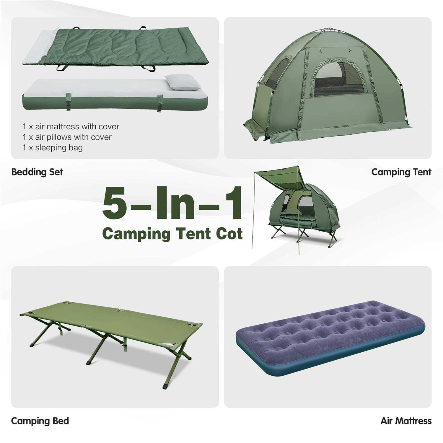 Costway 2-Person Foldable Outdoor Camping Tent Cot with Air Mattress & Sleeping Bag - Image 2