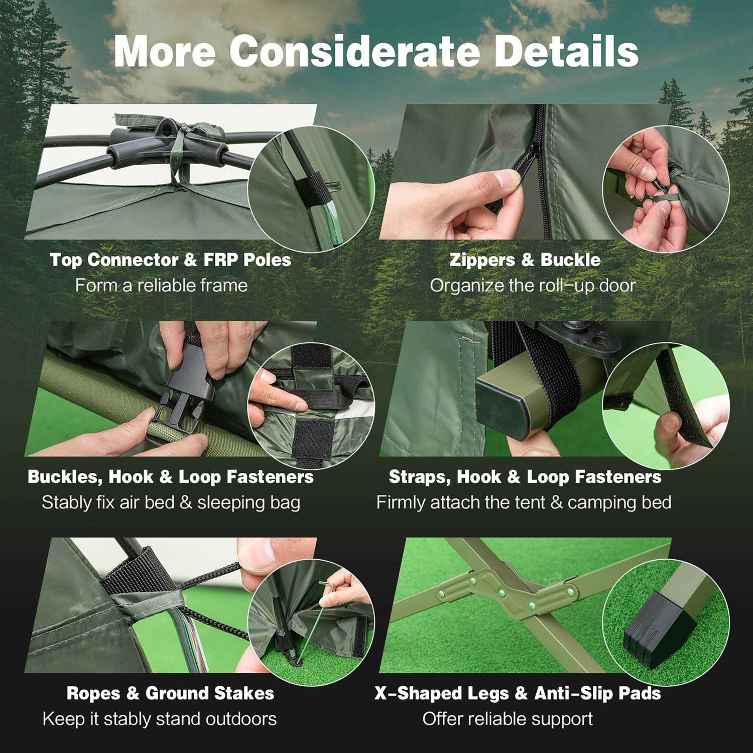 Costway 2-Person Foldable Outdoor Camping Tent Cot with Air Mattress & Sleeping Bag - Image 5