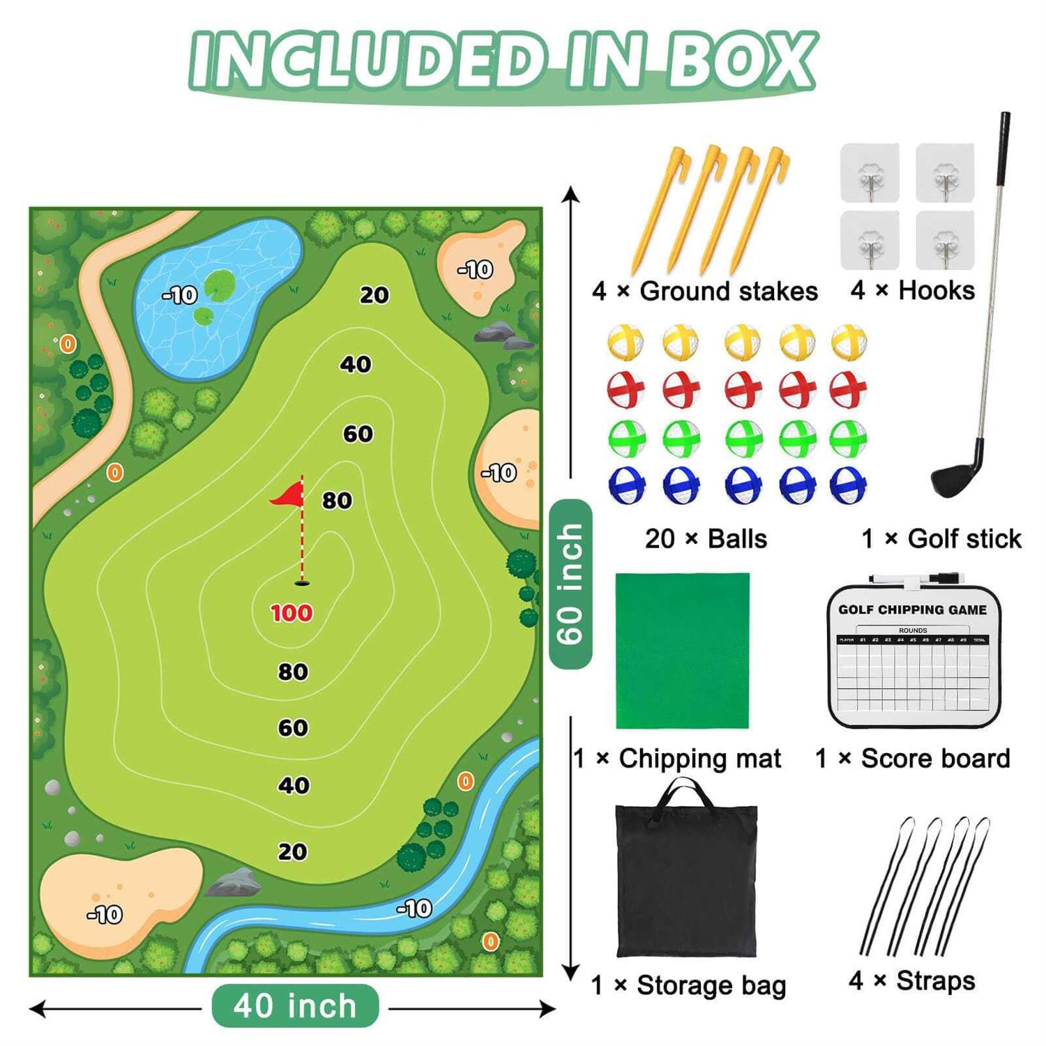 Golf Chipping Game Mat Chip Games Sticky Practice Golf Game Set for Adults Kids Indoor Outdoor Backyard Garden Party - Image 2