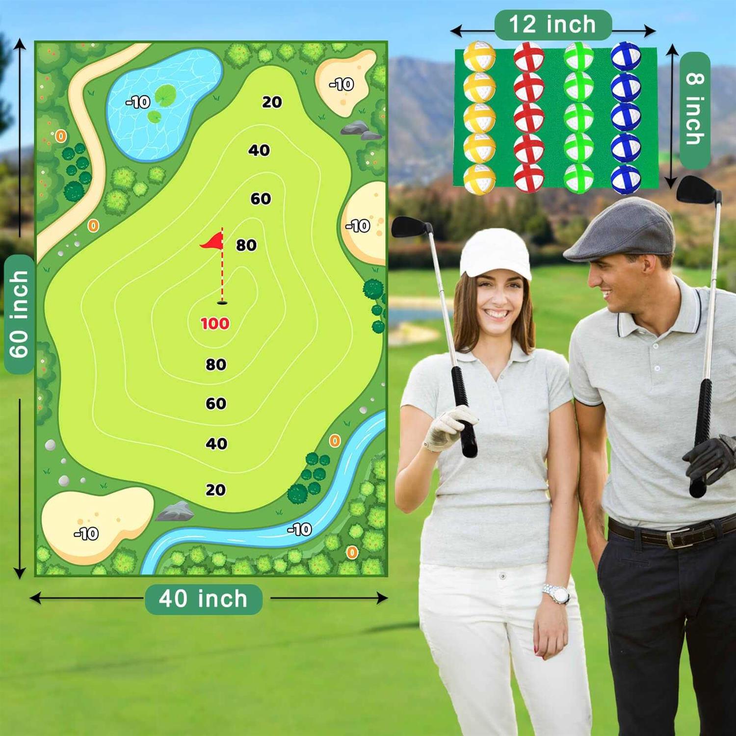 Golf Chipping Game Mat Chip Games Sticky Practice Golf Game Set for Adults Kids Indoor Outdoor Backyard Garden Party - Image 3