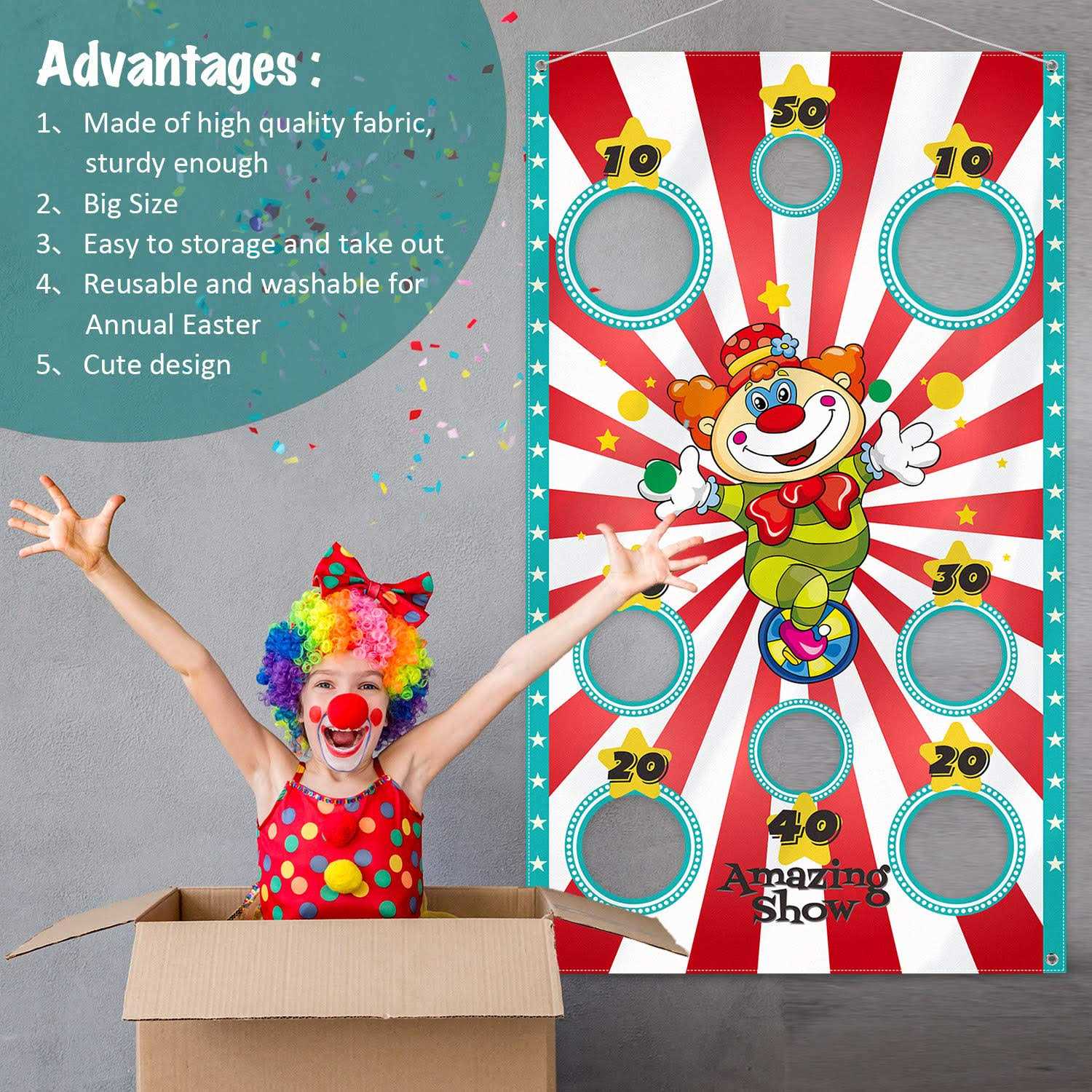 Alternative view of Carnival Clown Toss Game Banner with 3 Bean Bags for Kids and Adults in Carnival Party Activities Carnival Party Decoration Supply Set