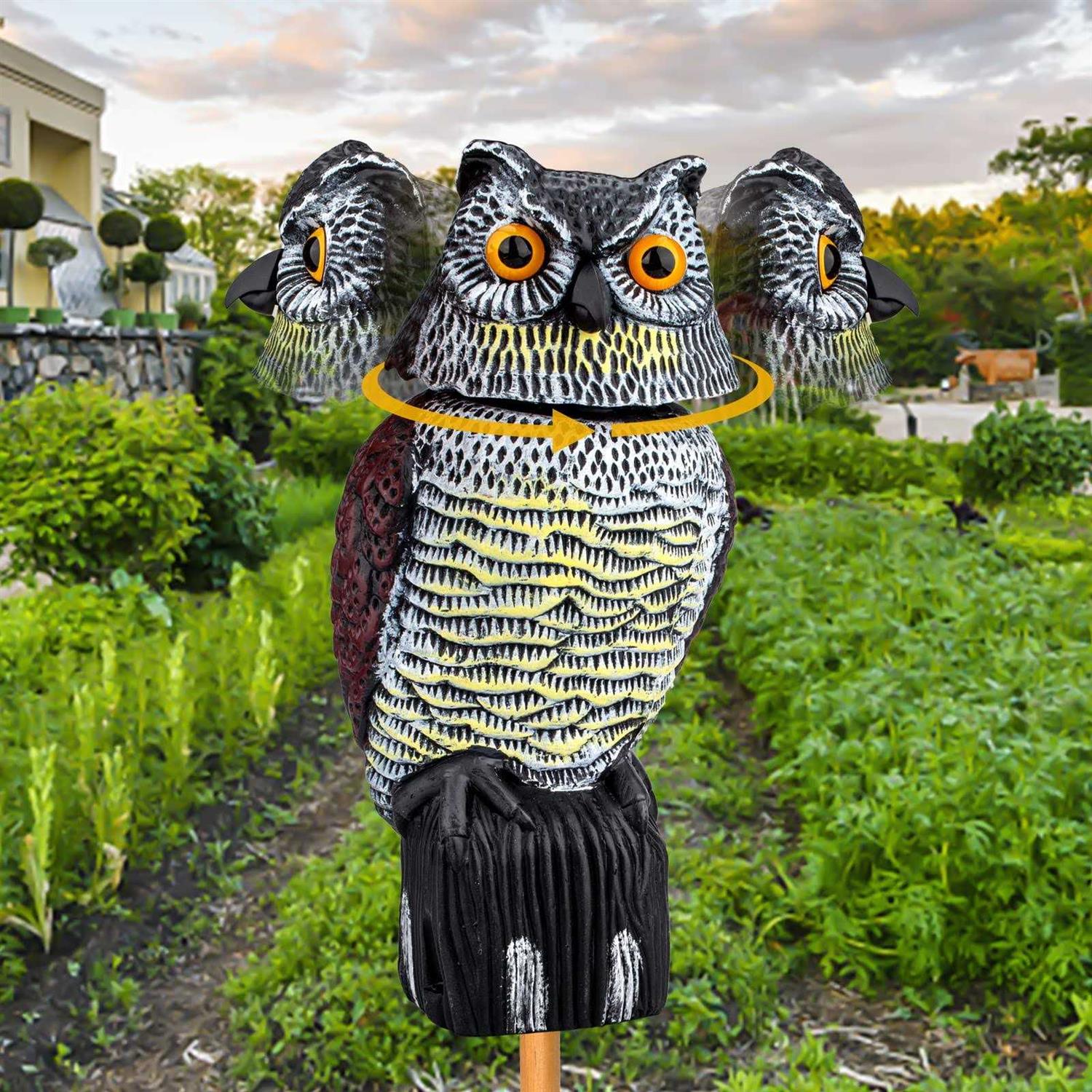 HiAnifri Owl Decoy to Scare Birds Squirrels,2023 Upgraded Plastic Owl Decoy to Scare Birds Away,Motion Activated Owl Decoy with 360 Rotating Head,Garden Owls t