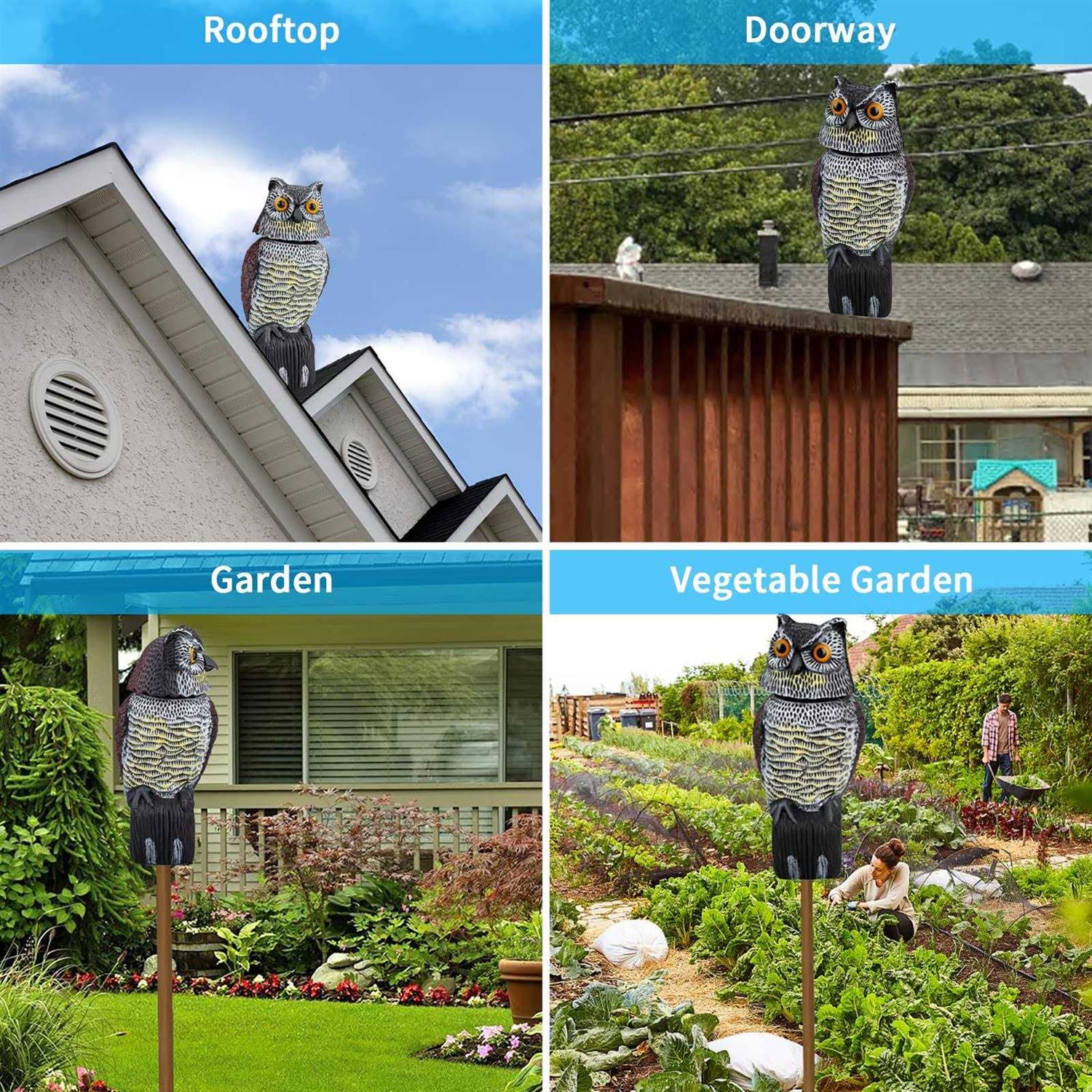 HiAnifri Owl Decoy to Scare Birds Squirrels,2023 Upgraded Plastic Owl Decoy to Scare Birds Away,Motion Activated Owl Decoy with 360 Rotating Head,Garden Owls t - Image 2