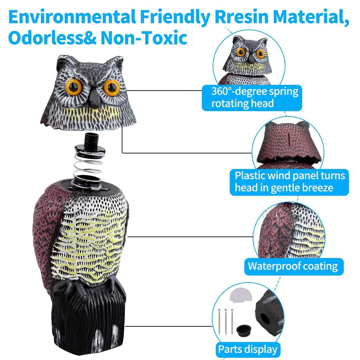HiAnifri Owl Decoy to Scare Birds Squirrels,2023 Upgraded Plastic Owl Decoy to Scare Birds Away,Motion Activated Owl Decoy with 360 Rotating Head,Garden Owls t - Image 3