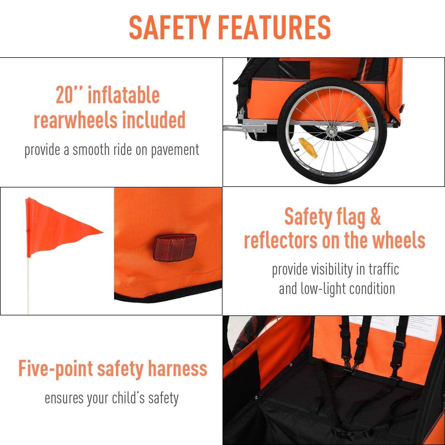 Aosom 2-Seat Child Bike Trailer for Kids with a Strong Steel Frame - Image 5