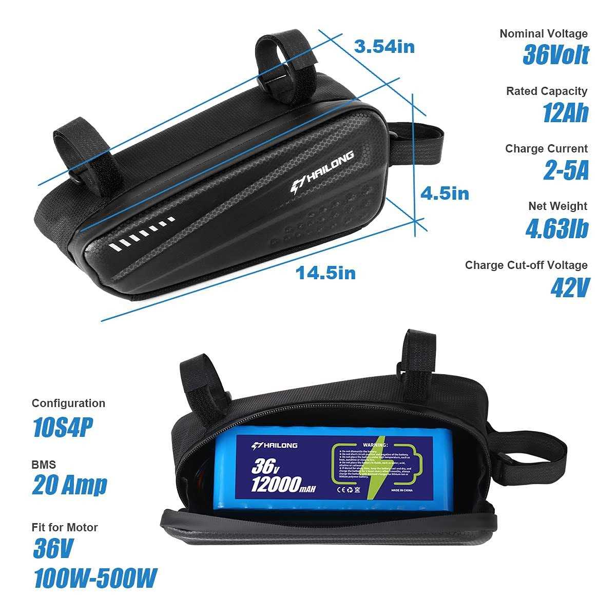 H HAILONG 36V Battery 48V Battery Ebike Battery,36V 8Ah/ 12AH / 48Volt 10Ah Electric Bike Scooter Lithium Battery with Waterproof Case,2A Charger - Image 5