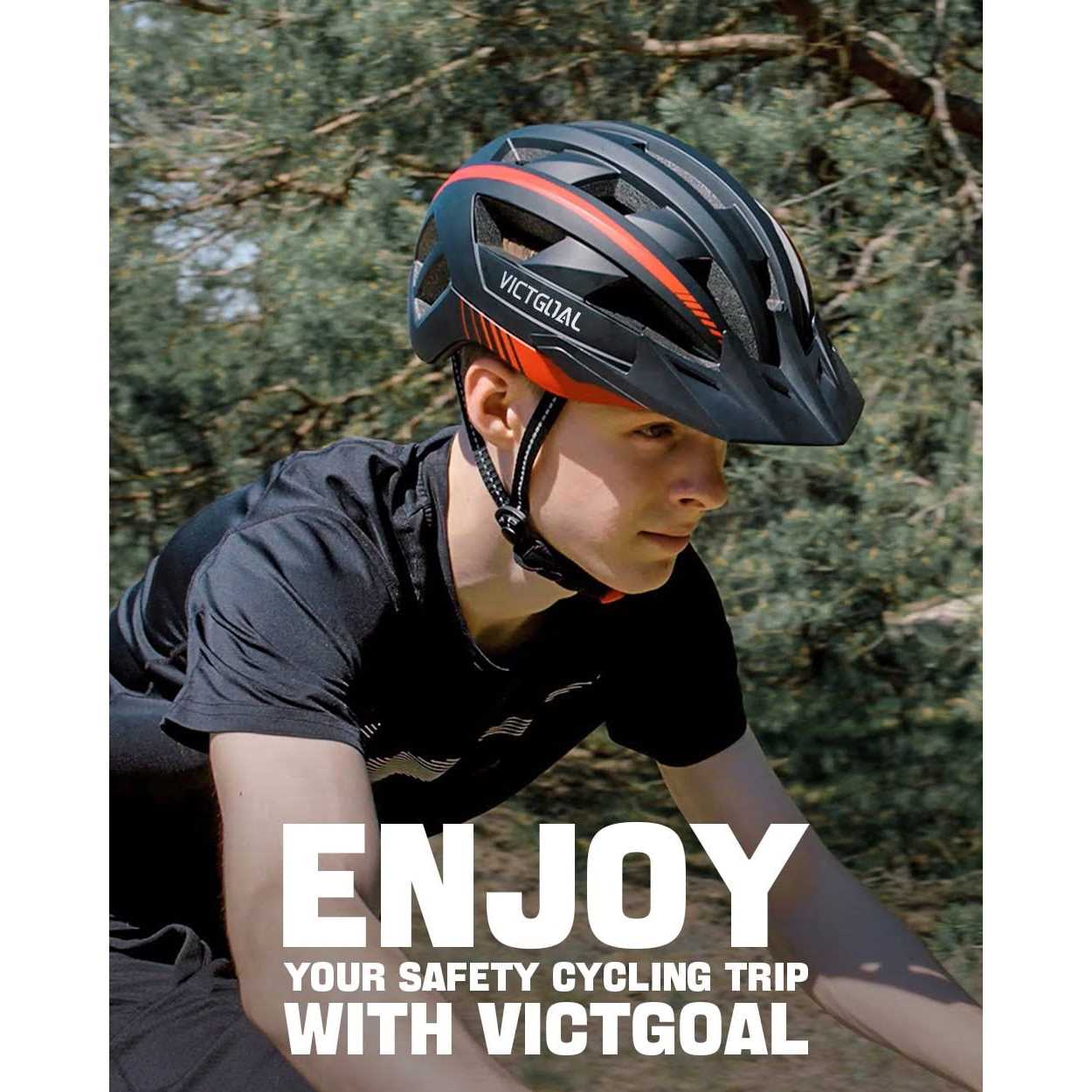 Victgoal Bike Helmet with USB Rechargeable Rear Light Detachable Magnetic Goggles Removable Sun Visor Mountain & Road Bicycle Helmets for Men Women - Image 5