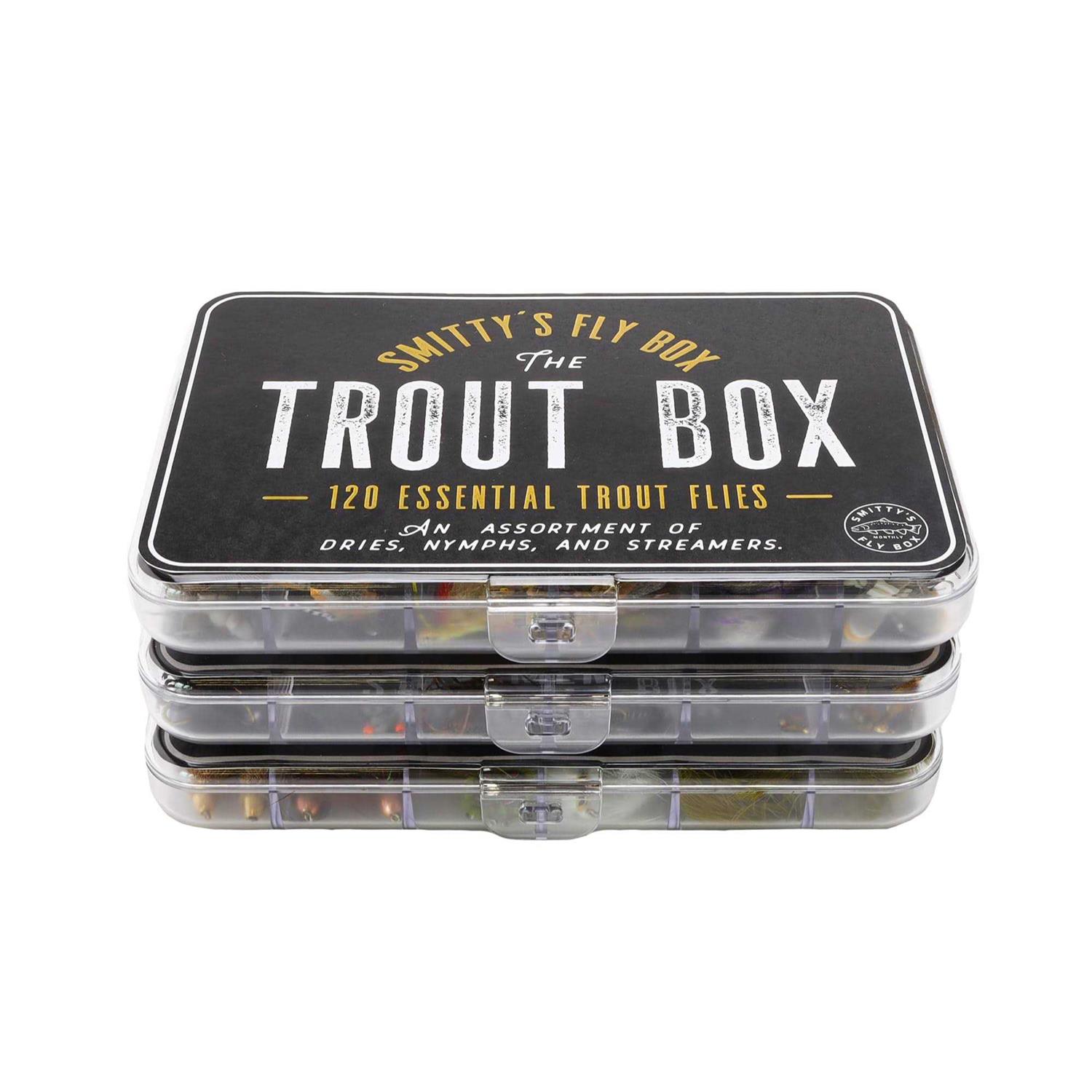 Smitty's Fly Box Trout Box Premium Trout Flies Assortment of Dry Flies, Nymphs, Euro Nymphs, Stimulators, Wooly Buggers and Streamers for Fly