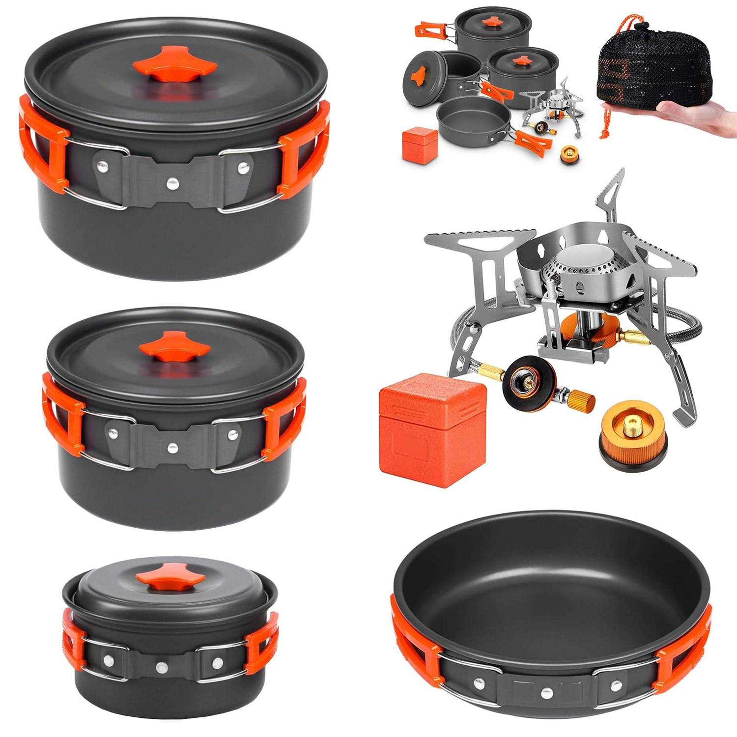 Smokey Camp Camping Cookware Mess Kit Set with Stove Backpacking Compact Camping Cookware