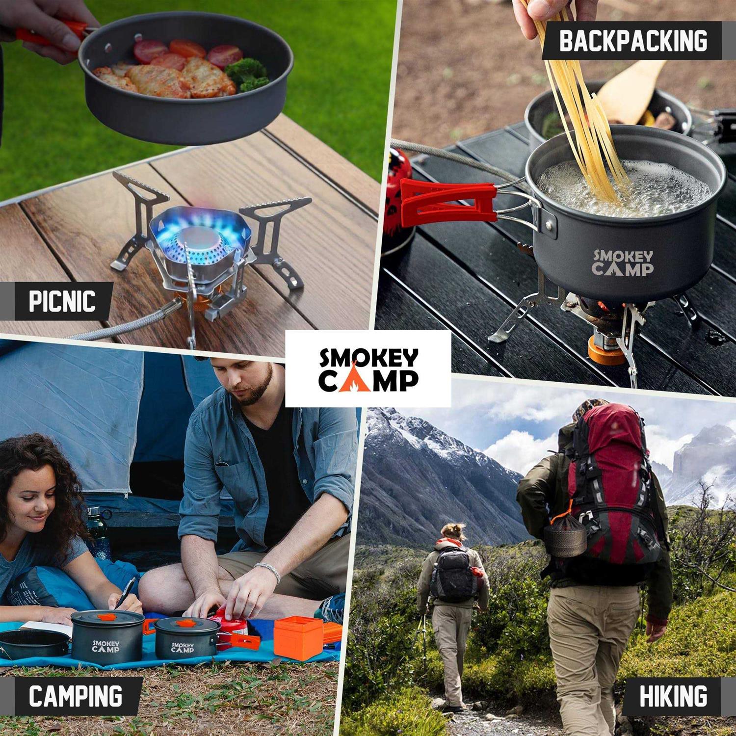 Smokey Camp Camping Cookware Mess Kit Set with Stove Backpacking Compact Camping Cookware - Image 2