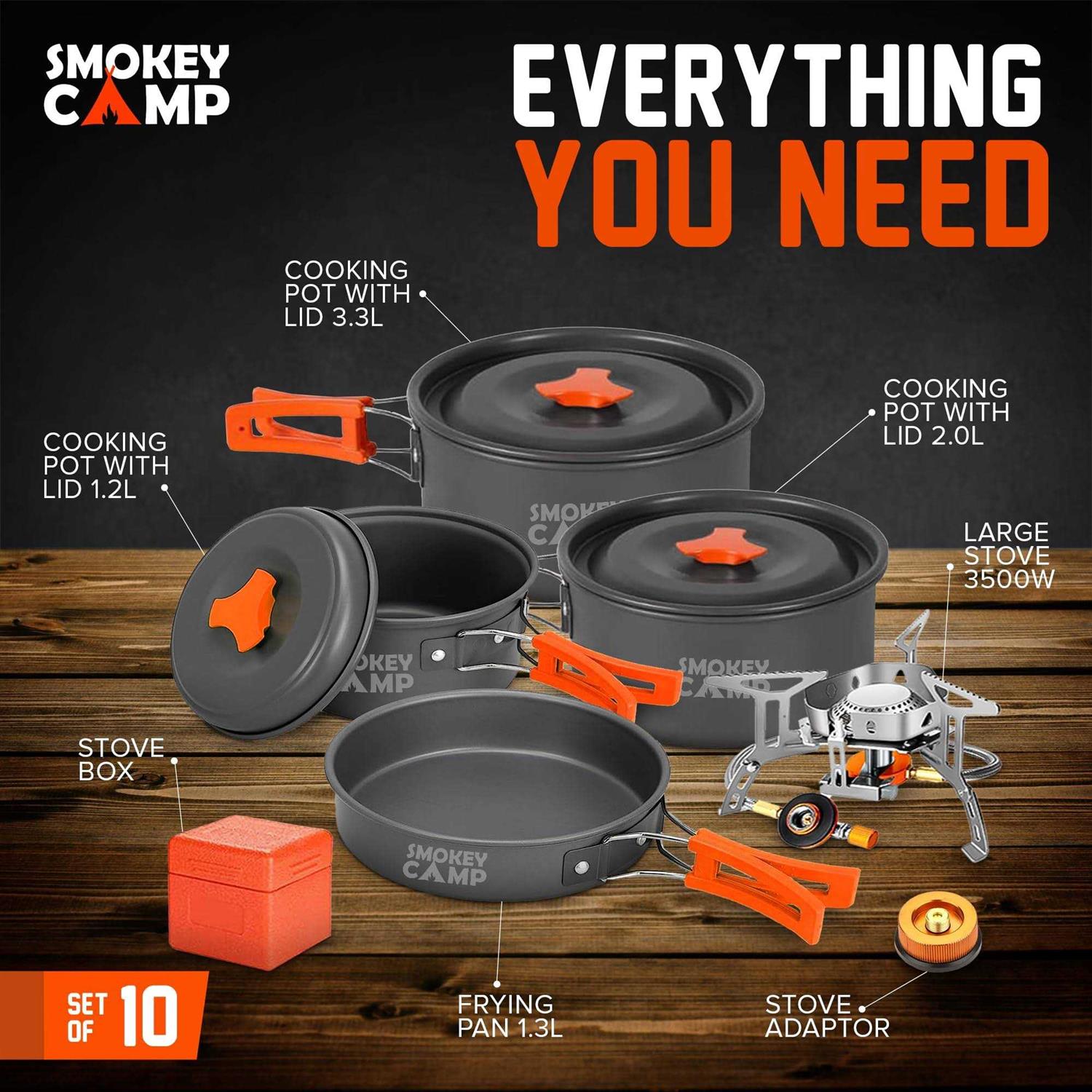 Smokey Camp Camping Cookware Mess Kit Set with Stove Backpacking Compact Camping Cookware - Image 3