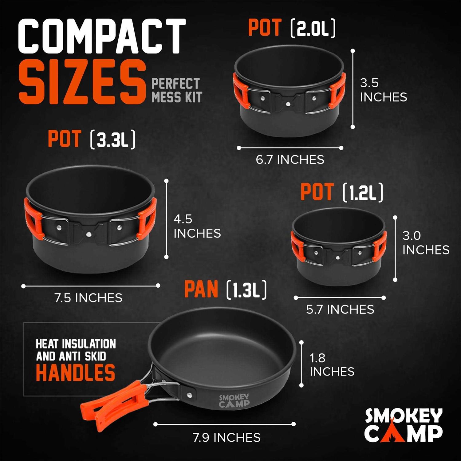 Smokey Camp Camping Cookware Mess Kit Set with Stove Backpacking Compact Camping Cookware - Image 4