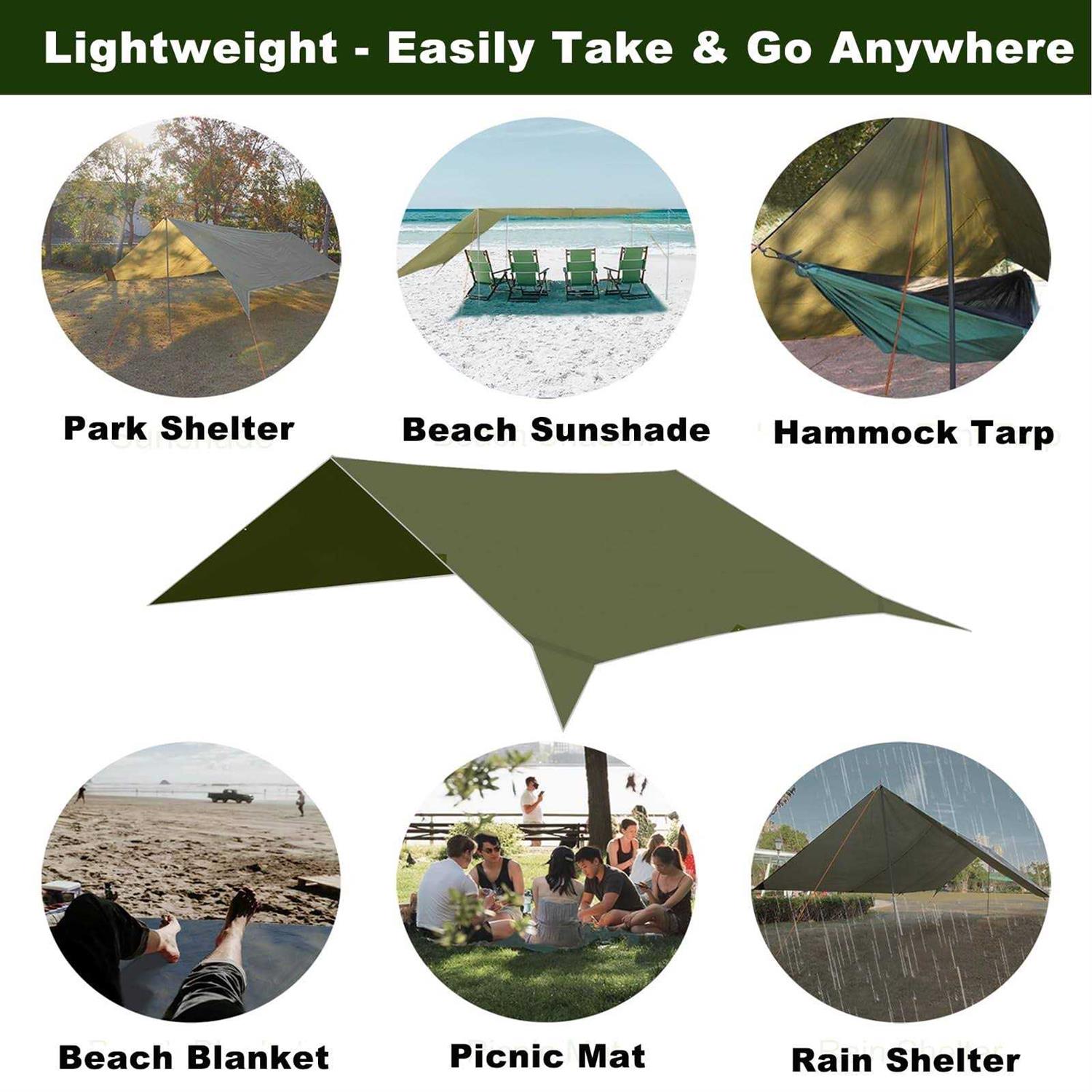 GEERTOP 17 × 10 ft Large Camping Tent Tarp Outdoor Waterproof Flame Retardant Hammock Rain Fly Backpacking Tent Tarp Shelter for Hiking Travel Picnic - Image 3