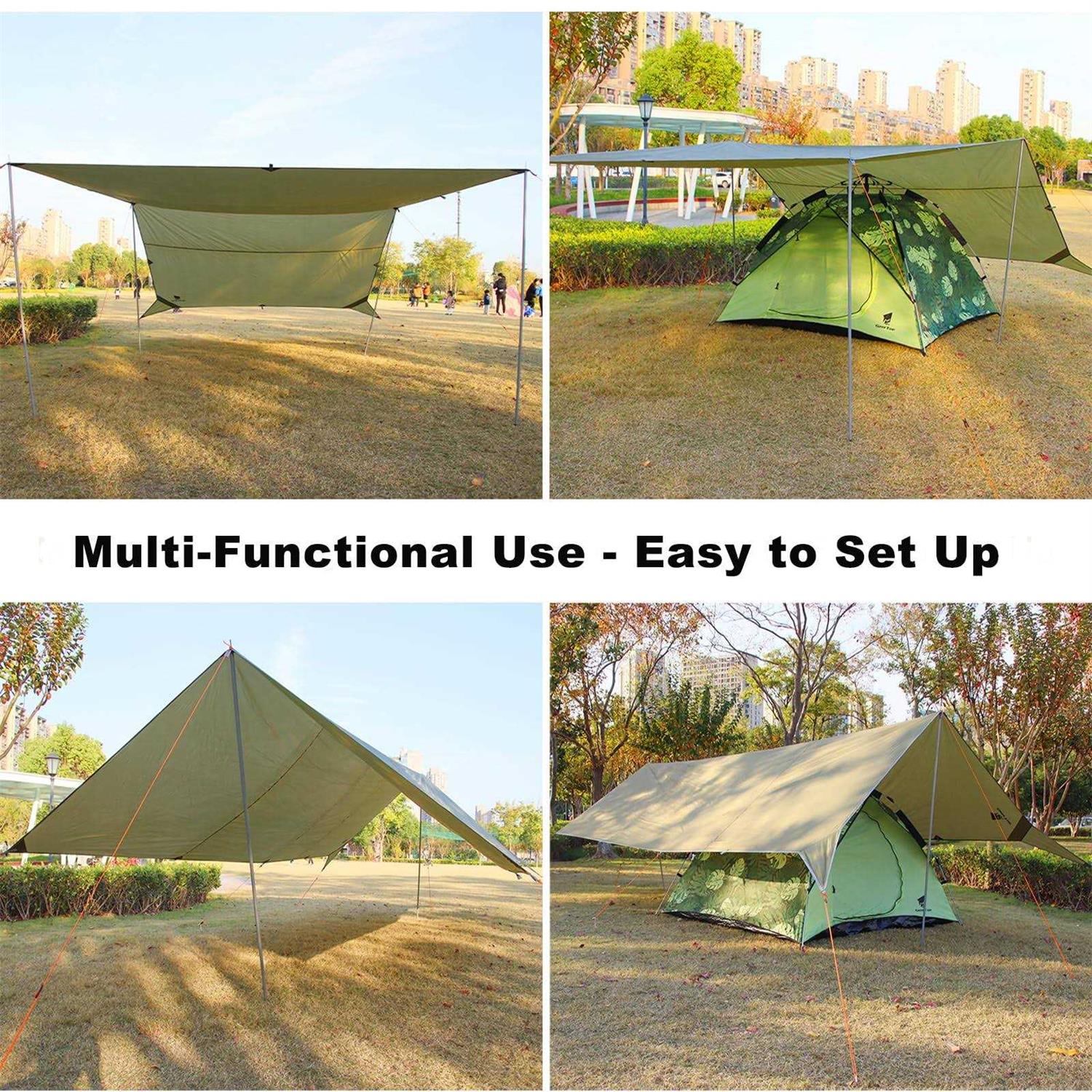 GEERTOP 17 × 10 ft Large Camping Tent Tarp Outdoor Waterproof Flame Retardant Hammock Rain Fly Backpacking Tent Tarp Shelter for Hiking Travel Picnic - Image 4