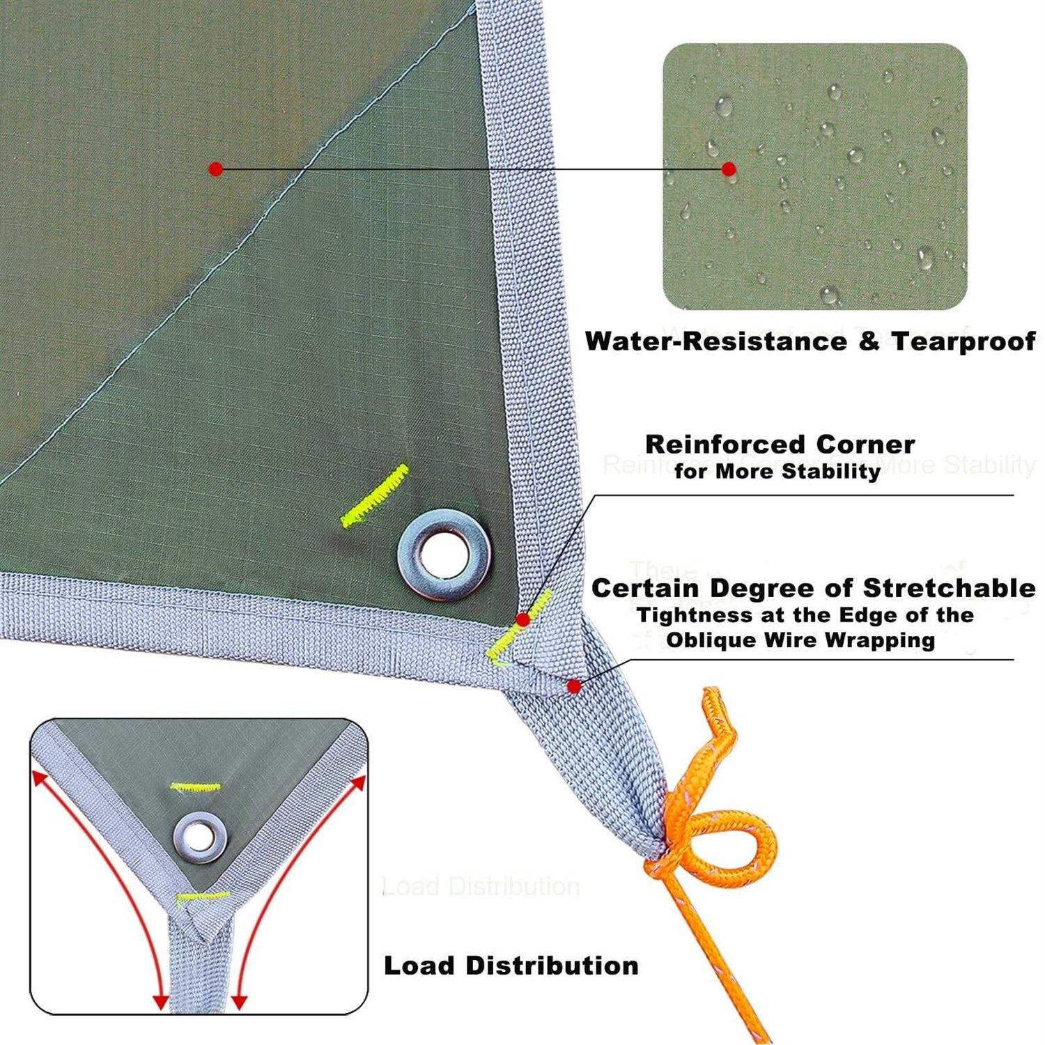 GEERTOP 17 × 10 ft Large Camping Tent Tarp Outdoor Waterproof Flame Retardant Hammock Rain Fly Backpacking Tent Tarp Shelter for Hiking Travel Picnic - Image 5