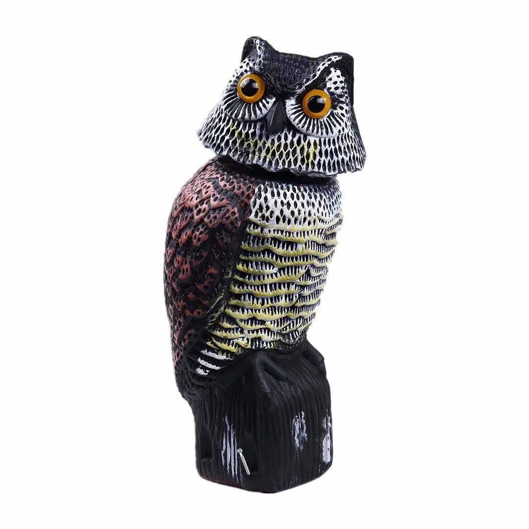 Hooyizer Owl Decoy 360 Rotate Head Scarecrow Fake Owls Natural Enemy Realistic Owls to Scare Birds Away