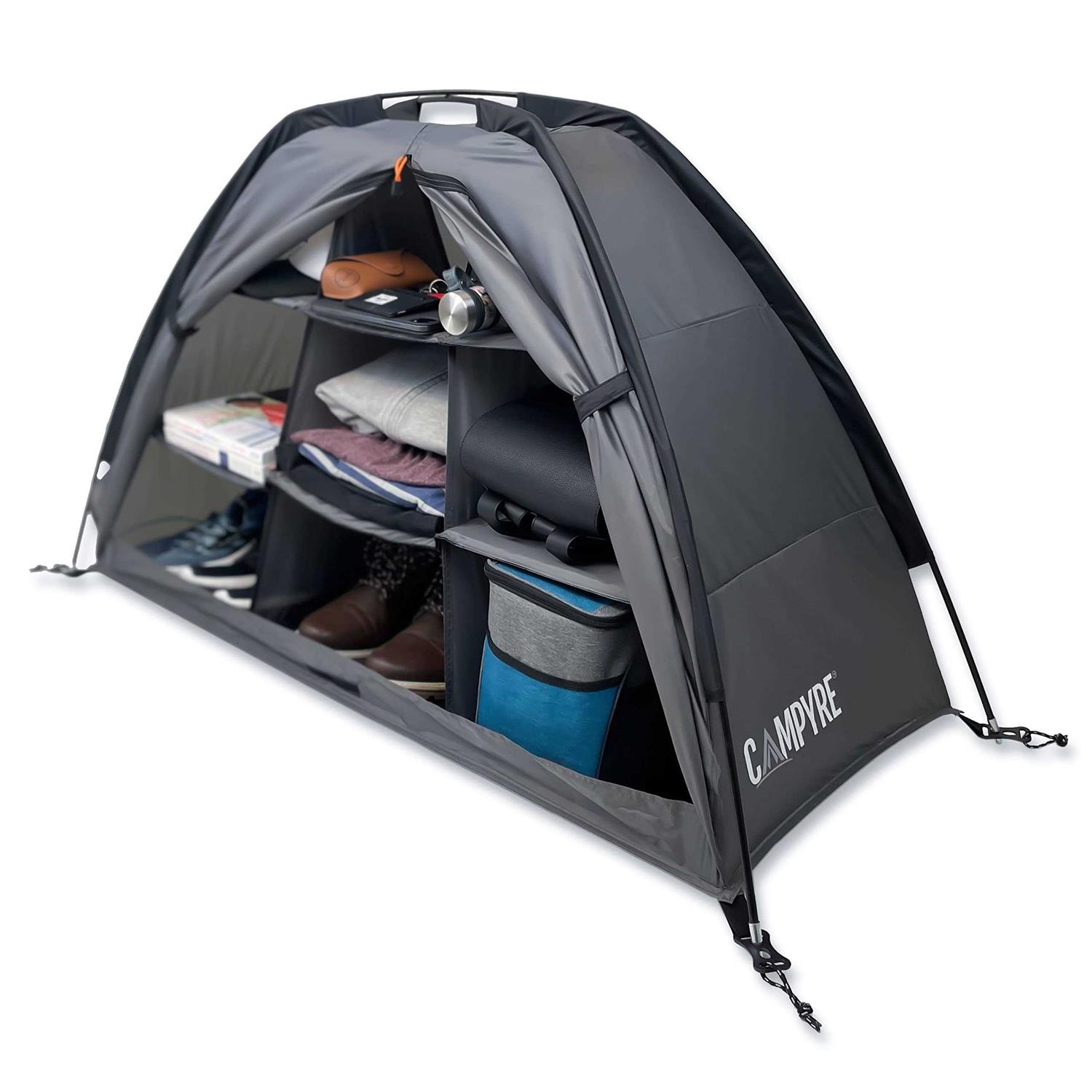 CAMPYRE Tent & RV Camping Organizer with Zippered Flap 9-Shelf Storage. Tent Organizer