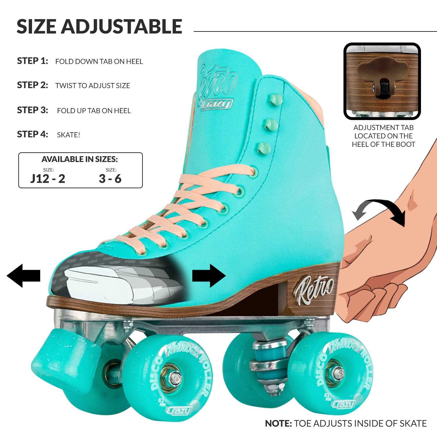 Crazy Skates Retro Roller Skates Classic Style Quad Skates For Women And Girls - Image 2