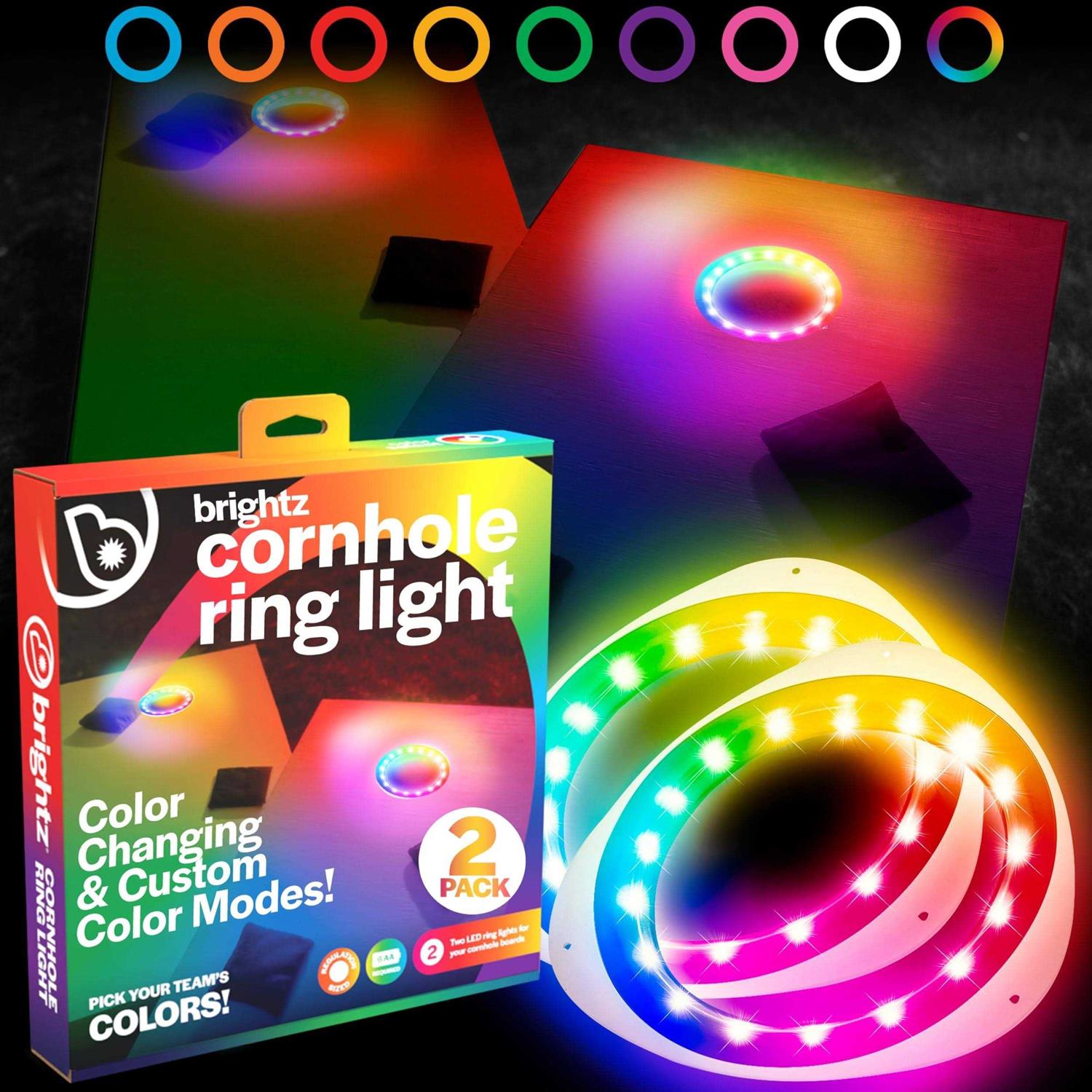 Brightz LED Cornhole Board Ring Lights, 2-Pack 48-Hour Battery Life