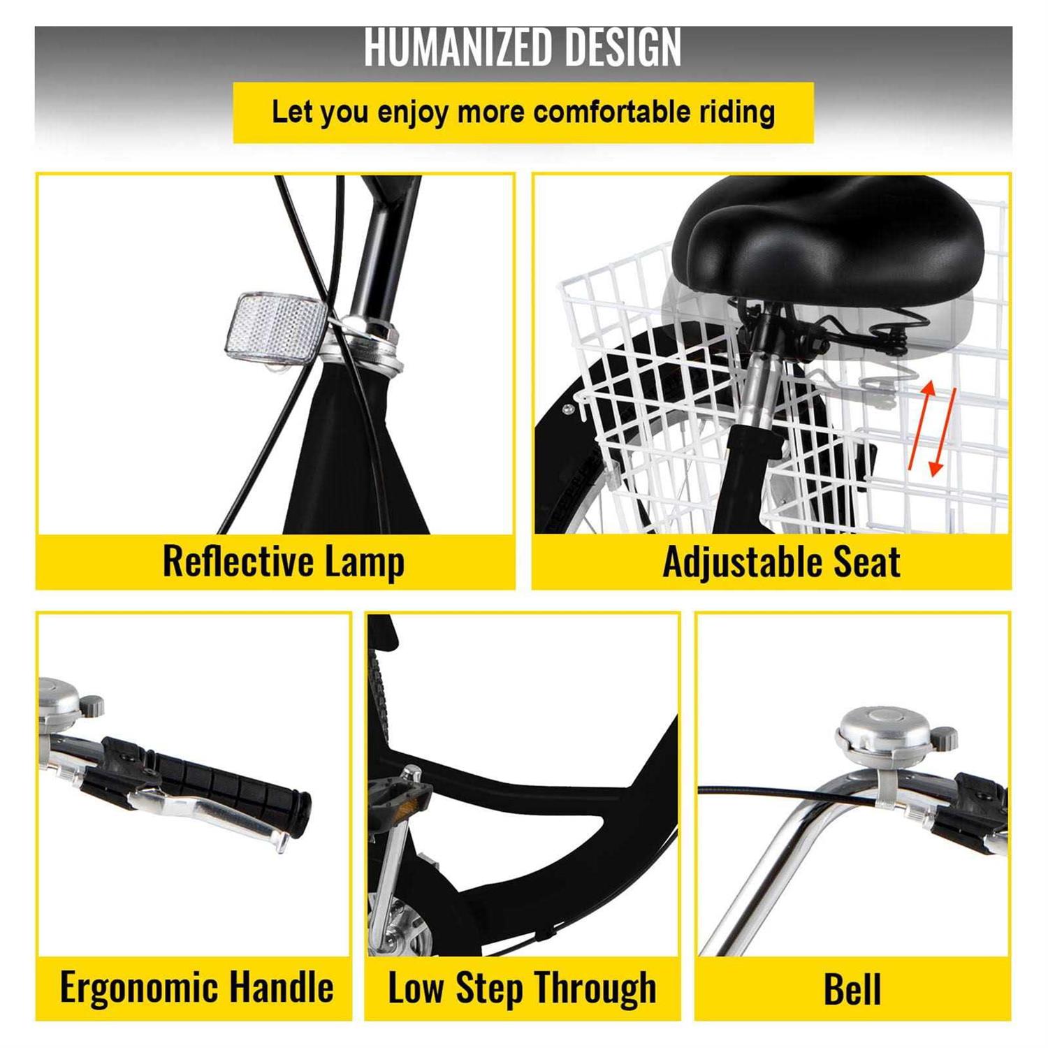 Bentism 7-Speed 3 Wheel Adult Tricycle Trike Bicycle Bike with Large Basket for Riding - Image 3