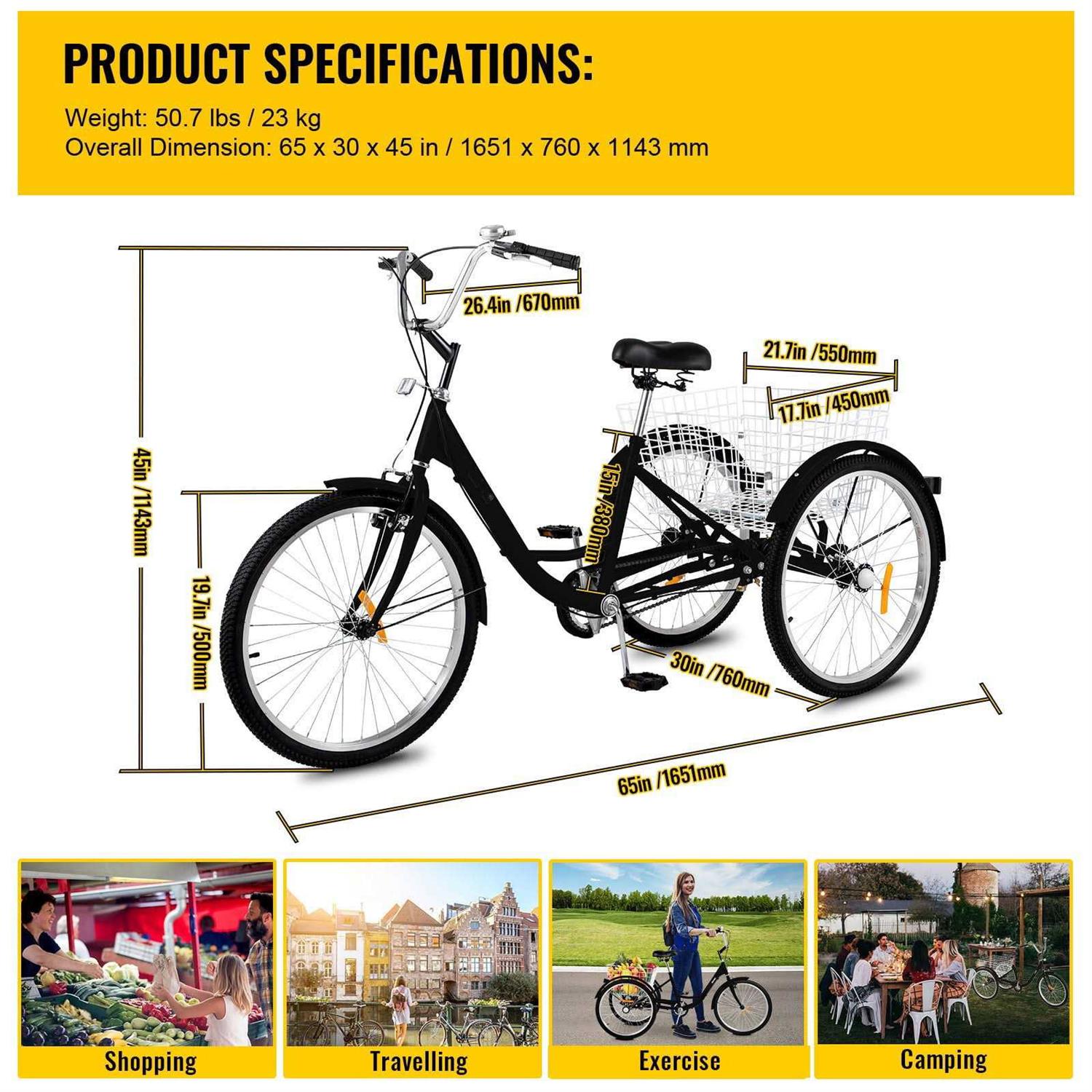 Bentism 7-Speed 3 Wheel Adult Tricycle Trike Bicycle Bike with Large Basket for Riding - Image 5