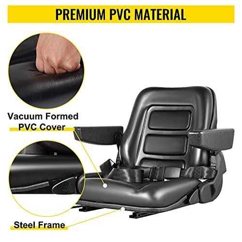 VEVOR Universal Forklift Seat Black PVC Tractor Seat 6 Adjustable Mower Seat Foldable Seat Including Armrests&Seat - Image 5