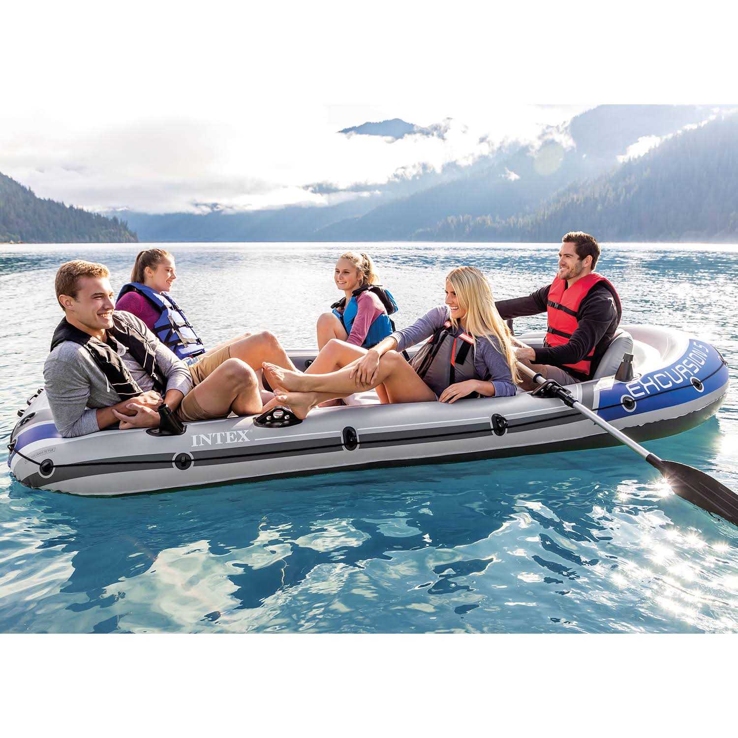 Intex Excursion 5 Person Inflatable Boat Set w/ 2 Oars - Image 2