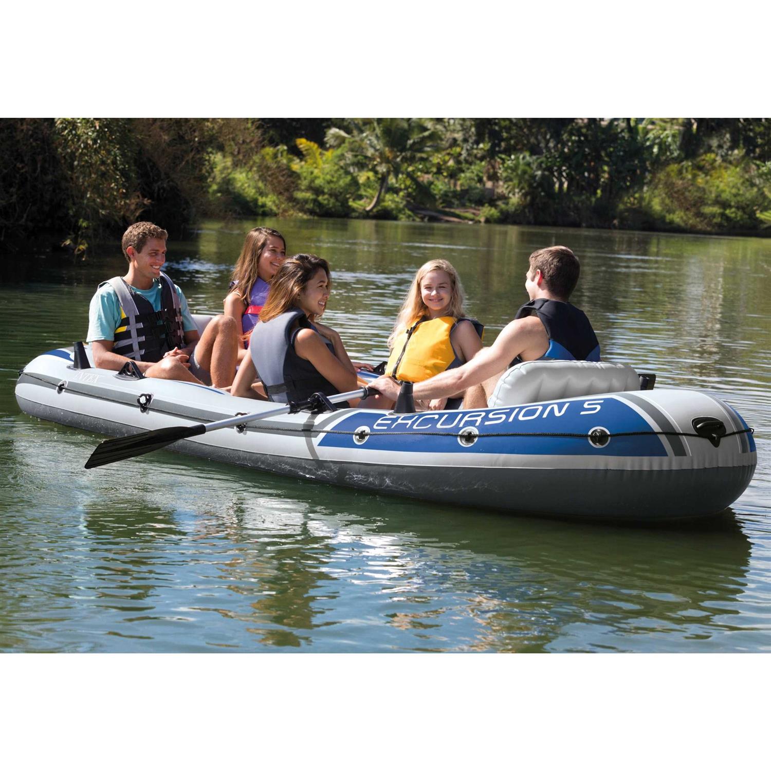 Intex Excursion 5 Person Inflatable Boat Set w/ 2 Oars - Image 4