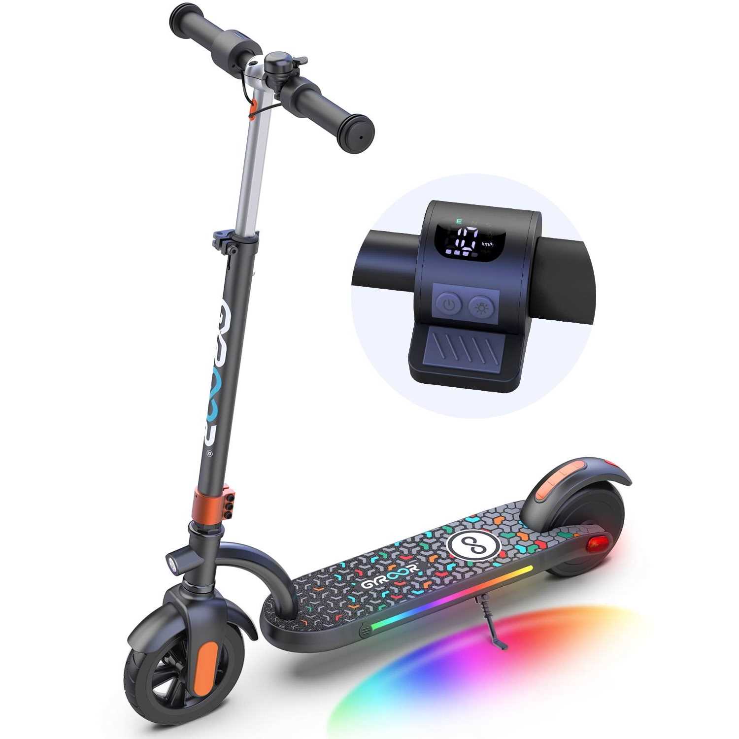 Gyroor Kids Electric Scooter, with 180W Motor & LED Visible Display, Colorful Lights, Adjustable Speed and Height
