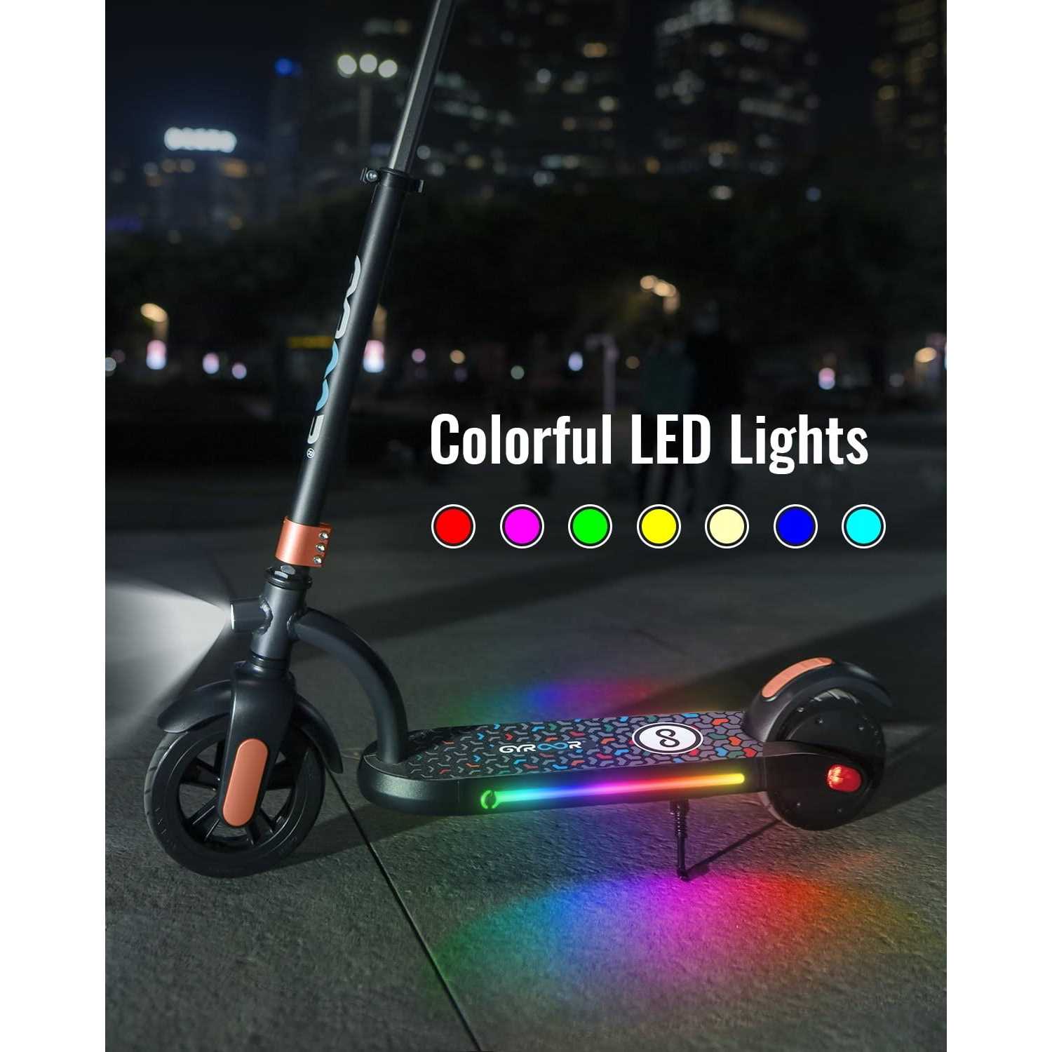 Gyroor Kids Electric Scooter, with 180W Motor & LED Visible Display, Colorful Lights, Adjustable Speed and Height - Image 5