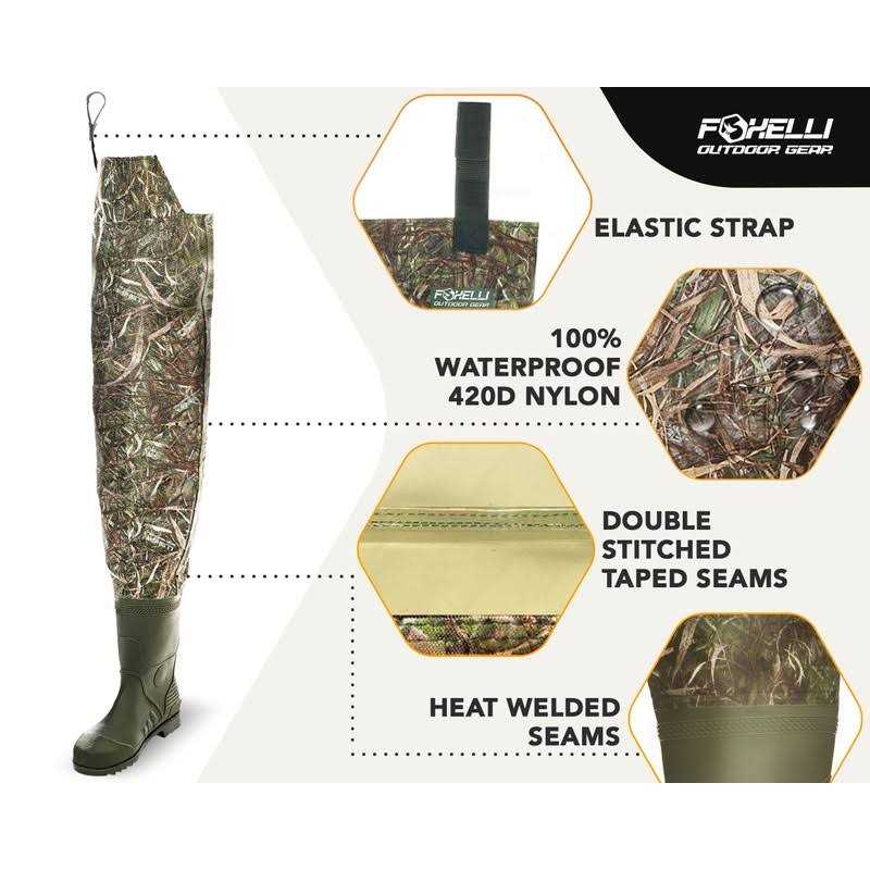 Foxelli Hip Waders – Waterproof Camo Hip Waders for Men & Women with Boots Lightweight Wading Hip Boots for Fishing & Hunting - Image 3