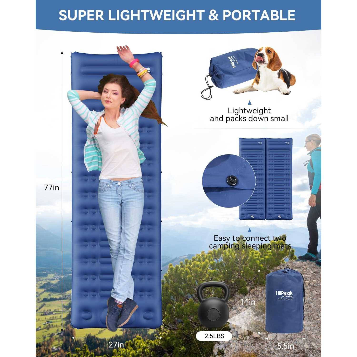 HiiPeak Sleeping Pad for Camping Ultralight Inflatable Sleeping Built-in Foot Pump - Image 5