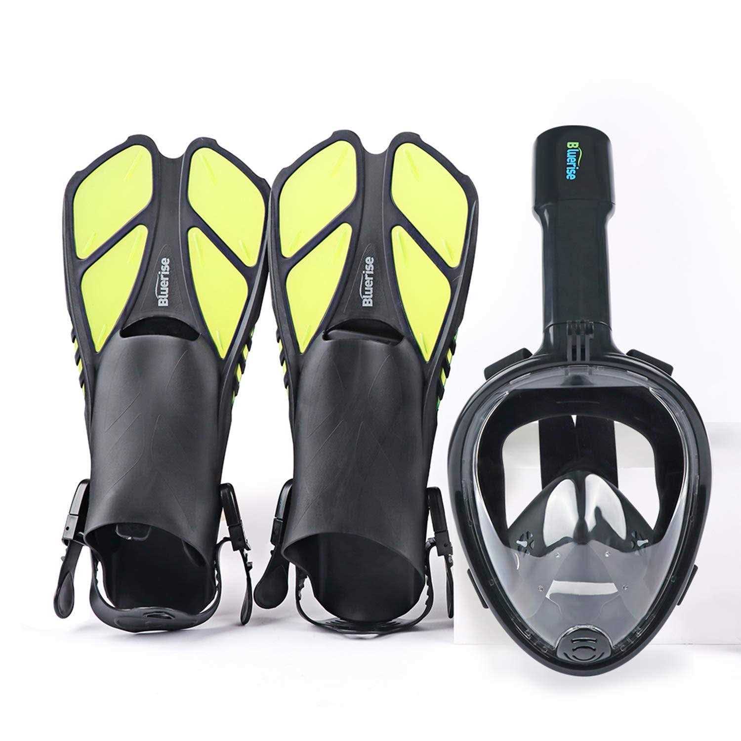 BLUERISE Snorkeling Gear for Adults Antifog Snorkel Set Snorkel Mask Adult Anti-Leak Snorkeling Fins Safety Snorkeling Gear Full Face Snorkel Mask