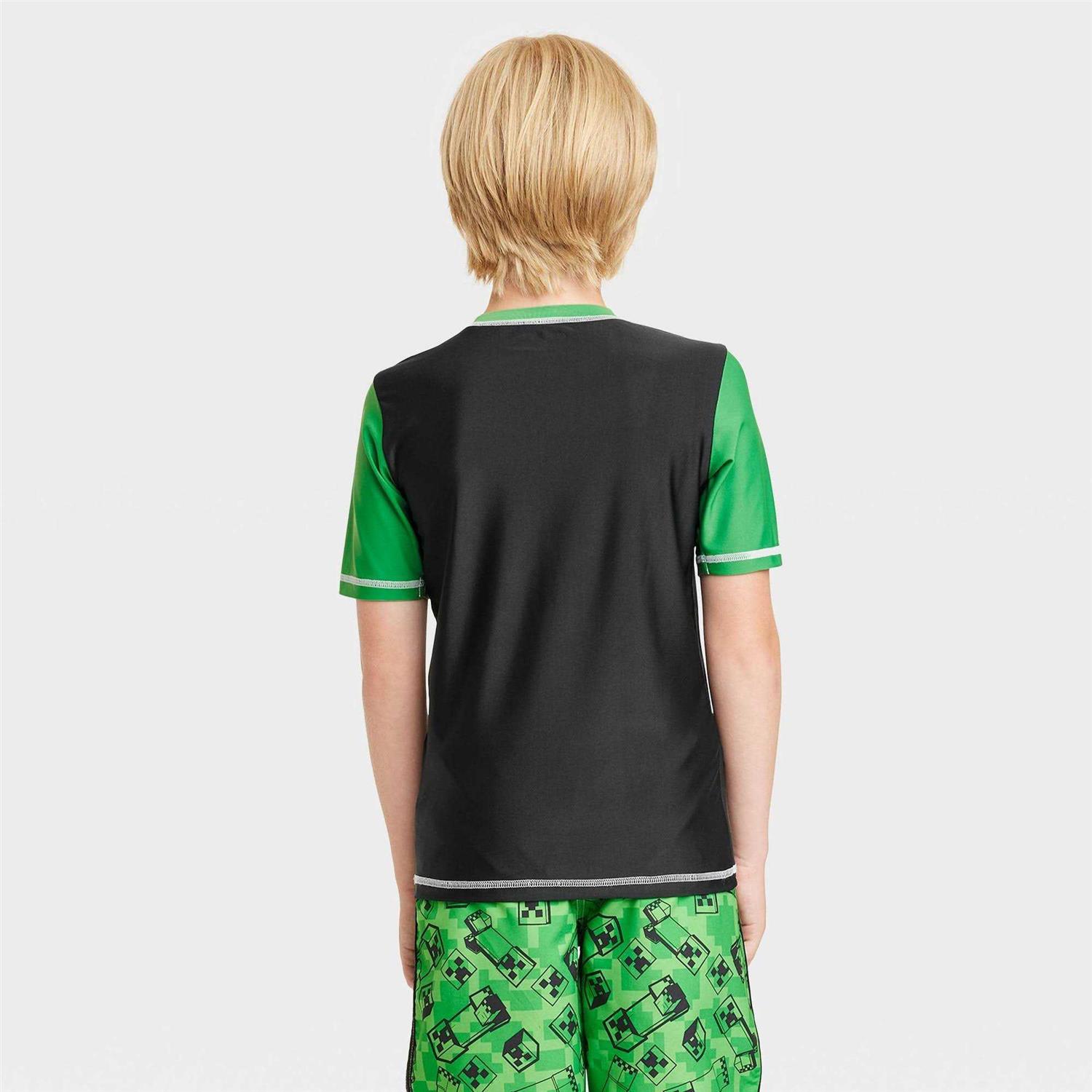 Boys' Minecraft Short Sleeve Rash Guard Swimsuit Top - Image 2
