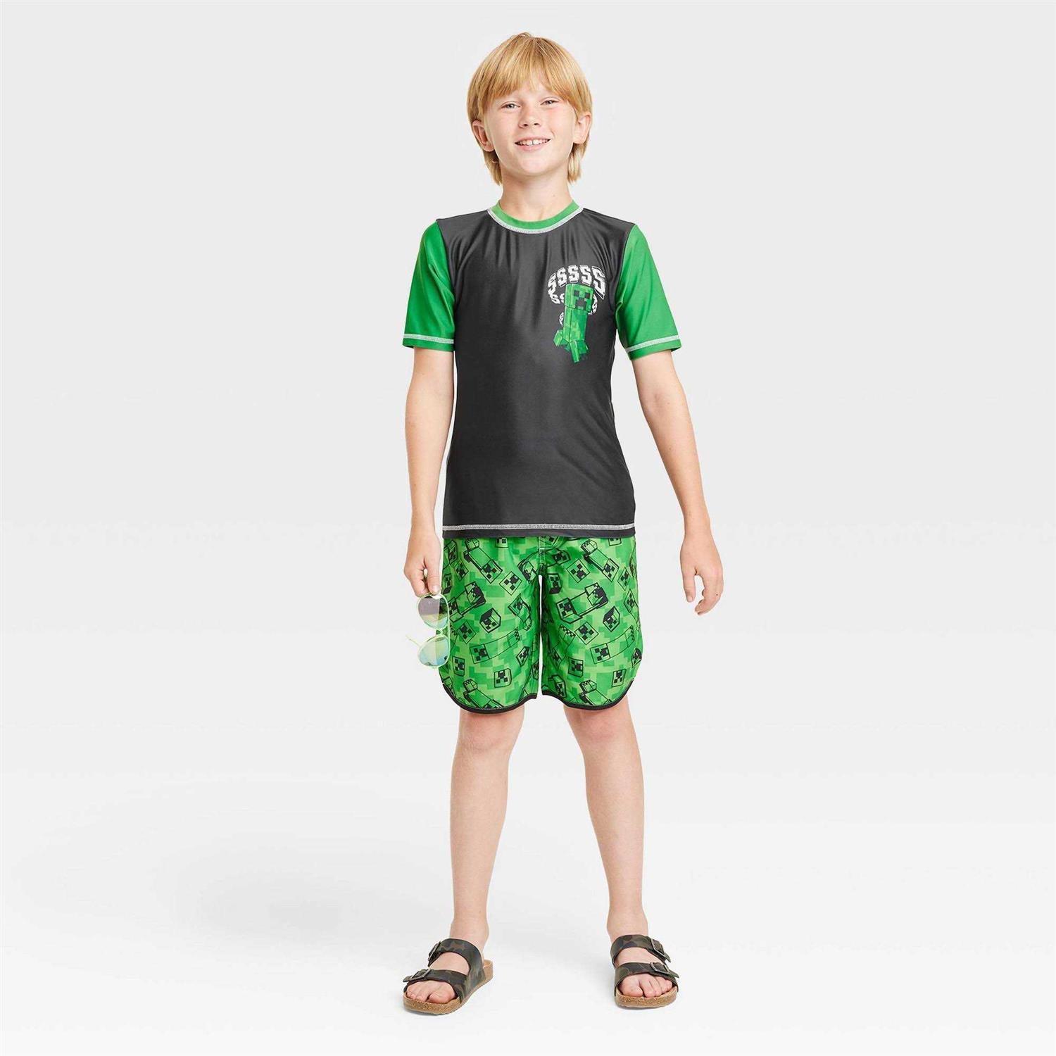 Boys' Minecraft Short Sleeve Rash Guard Swimsuit Top - Image 3