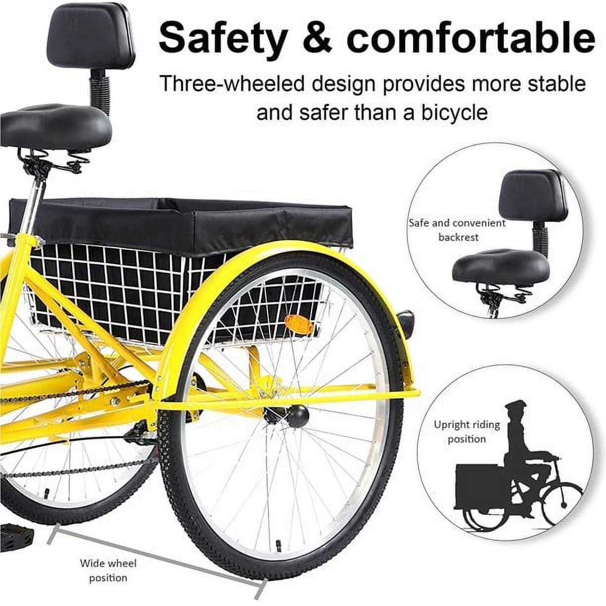 Jstuoke Adult Tricycle 24 Inch Wheels 7 Speed Adult Three Wheel Bike Cruising with rear Storage Basket for Men - Image 3