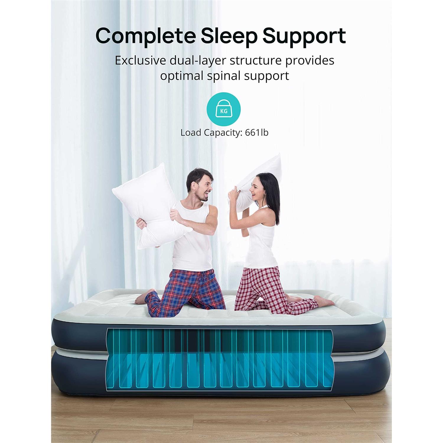 Evajoy Full Size Inflatable Air Mattress with Built in Pump Double-High - Image 2