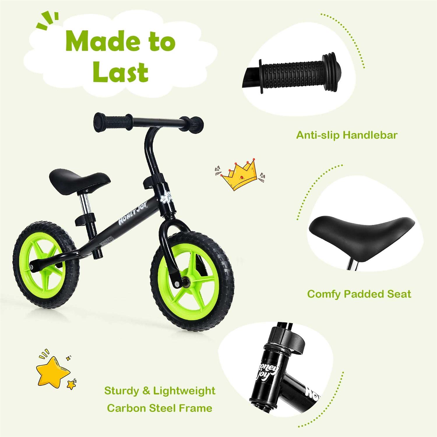 Honeyjoy Kids Balance Bike No Pedal Training Bicycle w/Adjustable Handlebar & Seat - Image 5