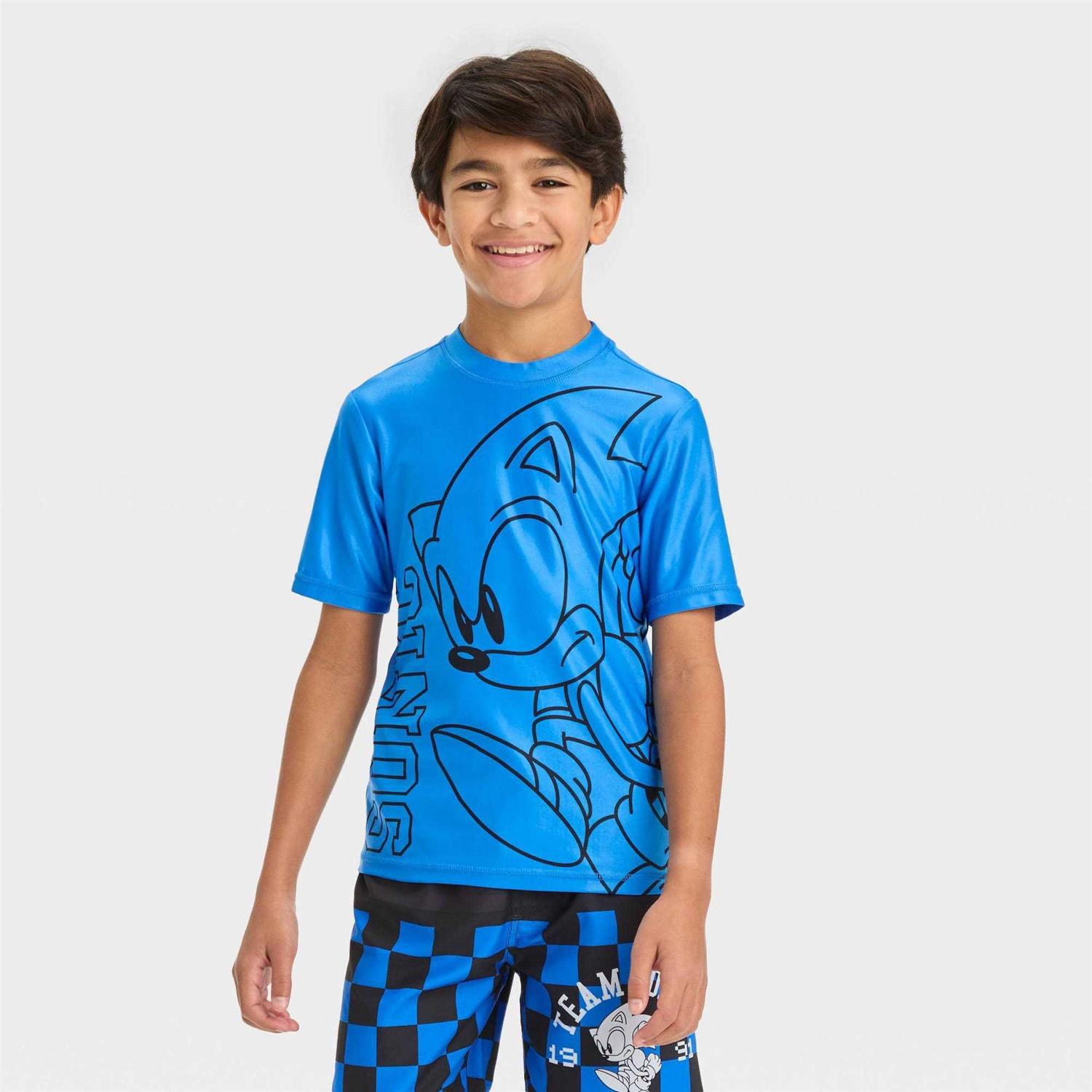 Boys' Sonic the Hedgehog Short Sleeve Fictitious Character Rash Guard Swimsuit Top