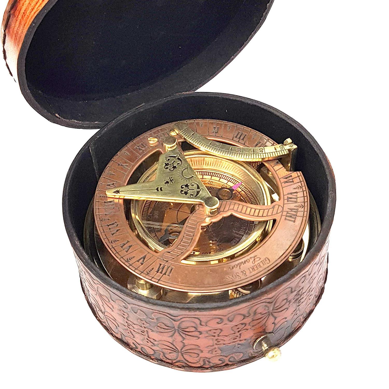 Alternative view of Brass Nautical Antique Brass & Copper Sundial Compass Sundial Clock in Box Gift sun Clock Ship Replica Watch