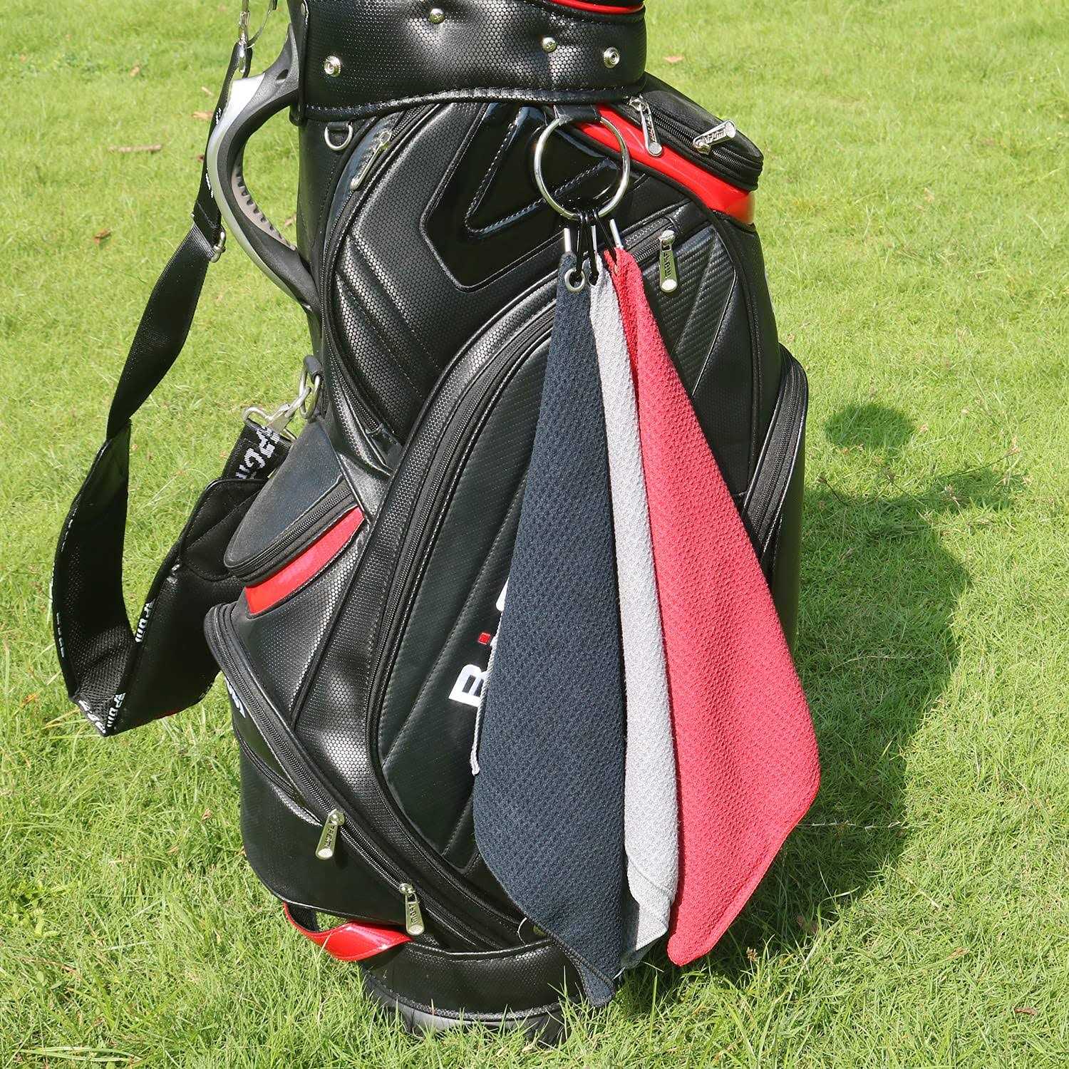 Handy Picks Microfiber Golf Towel with Carabiner Clip, Waffle Pattern Hook and Loop Fastener - Image 2